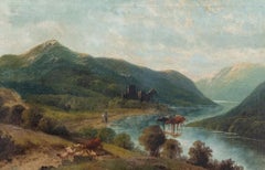 Antique Late 19th Century Oil - Scottish Landscape with Castle Ruins