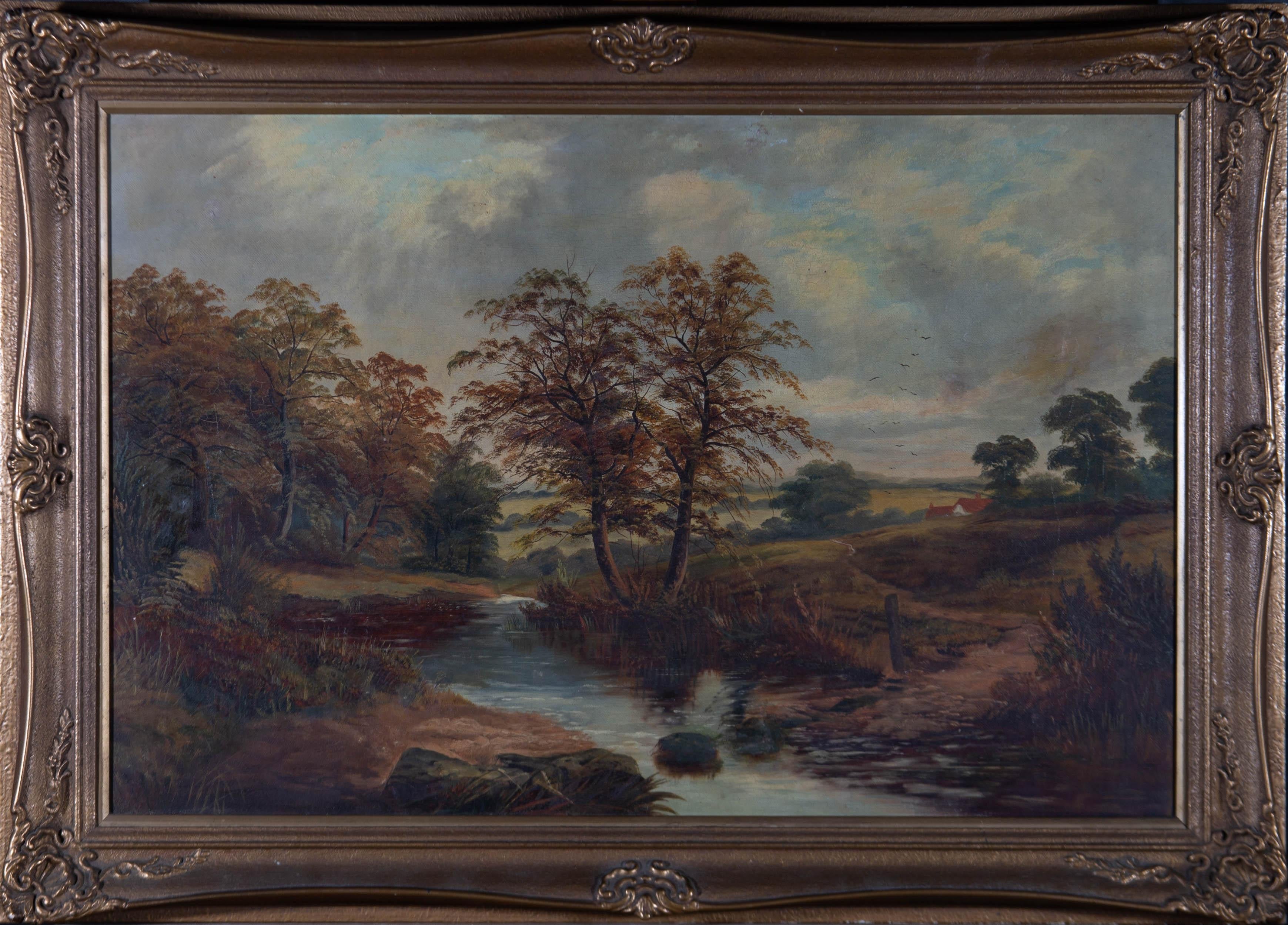 Unknown Landscape Painting - Late 19th Century Oil - Stepping Stones