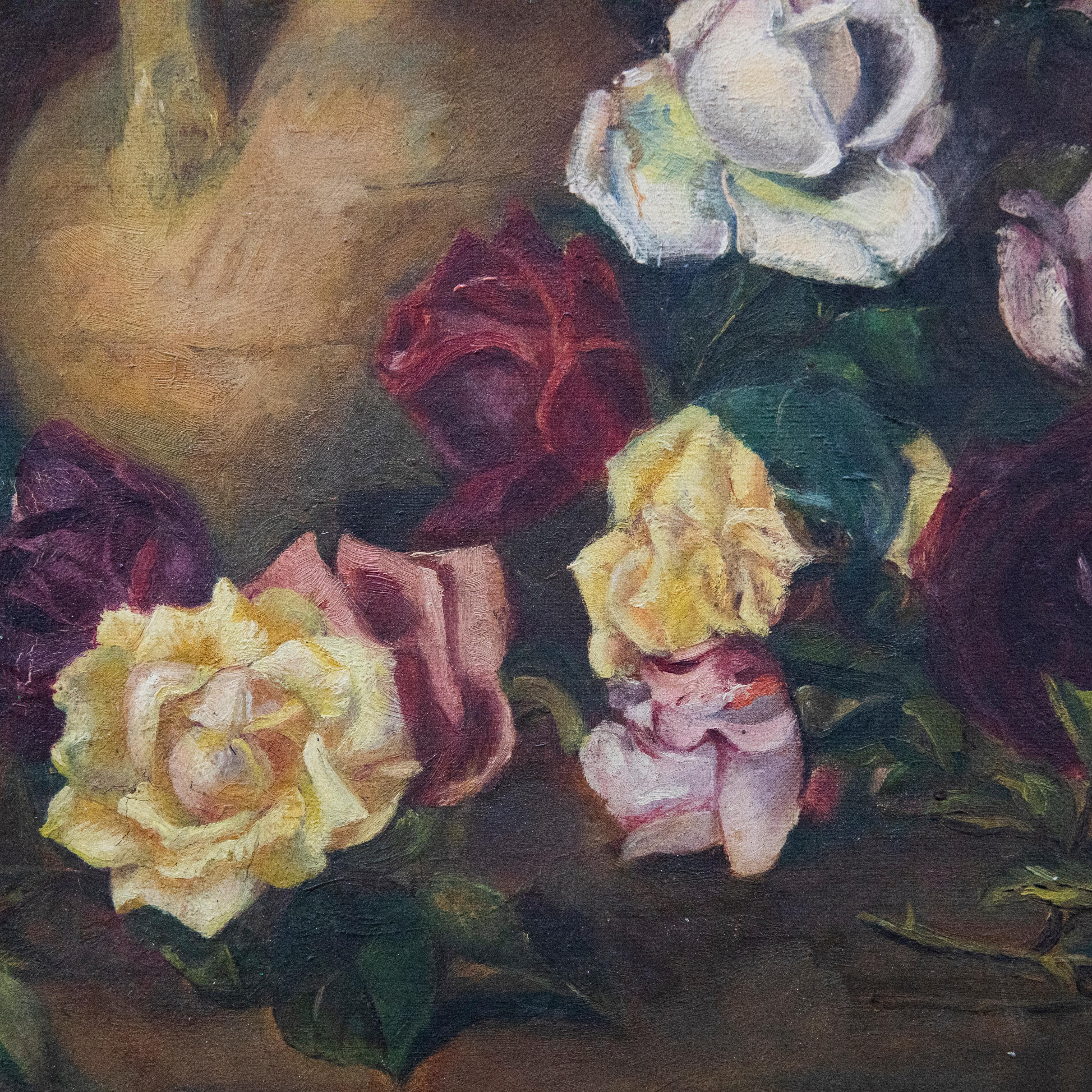 Öl des späten 19. Jahrhunderts - Stillleben mit geschnittenen Rosen im Angebot 1