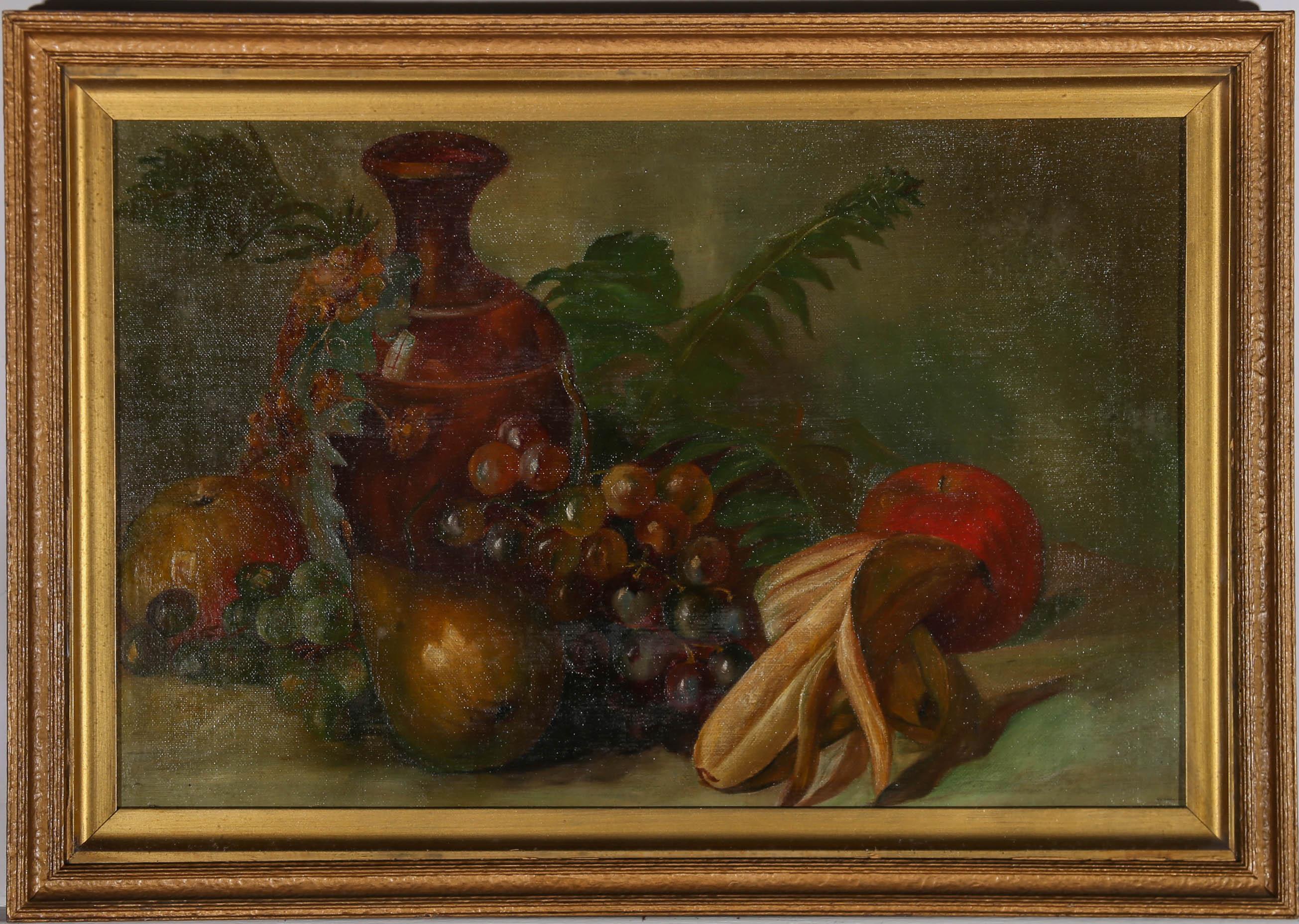 Unknown Still-Life Painting - Late 19th Century Oil - Still Life with Jug and Fruit