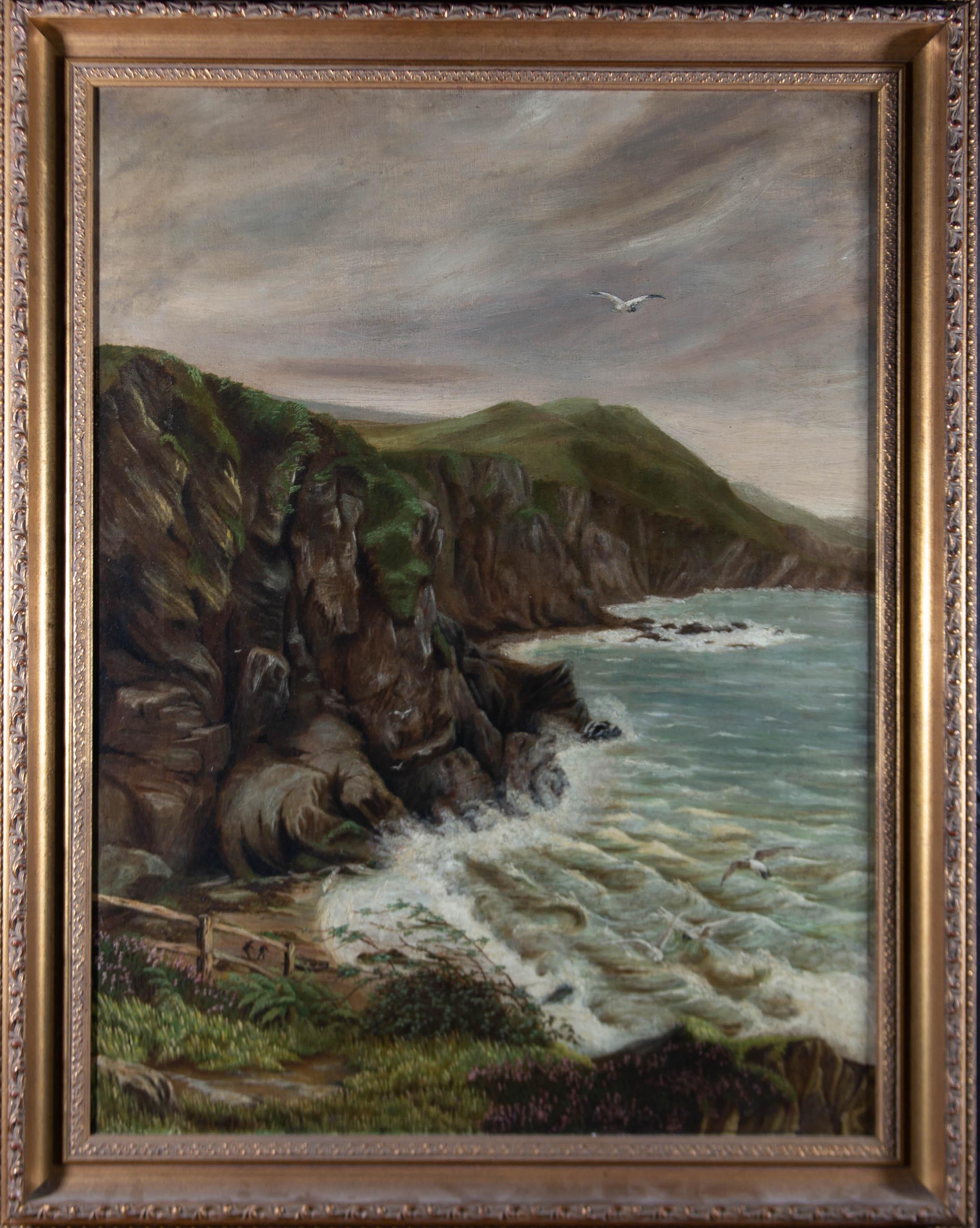 Unknown Figurative Painting - Late 19th Century Oil - Stormy Coastal Scene