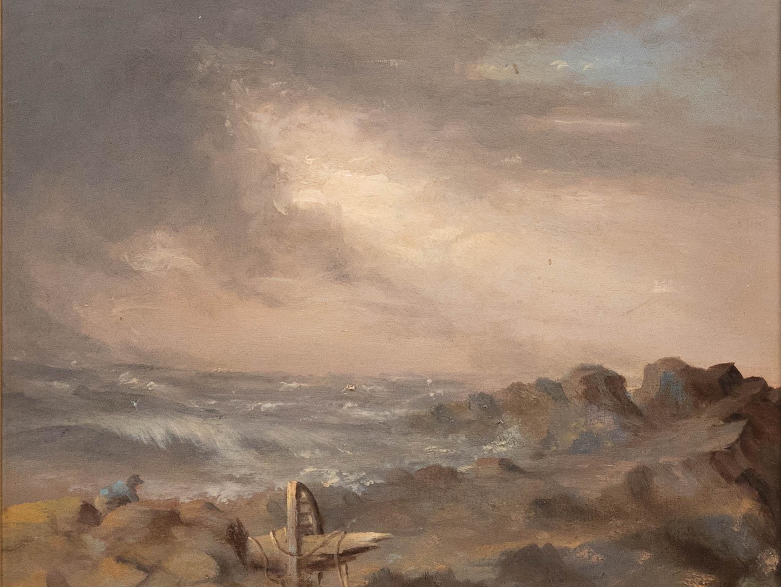 Huile de la fin du 19e siècle - Échoués dans la tempête - Painting de Unknown