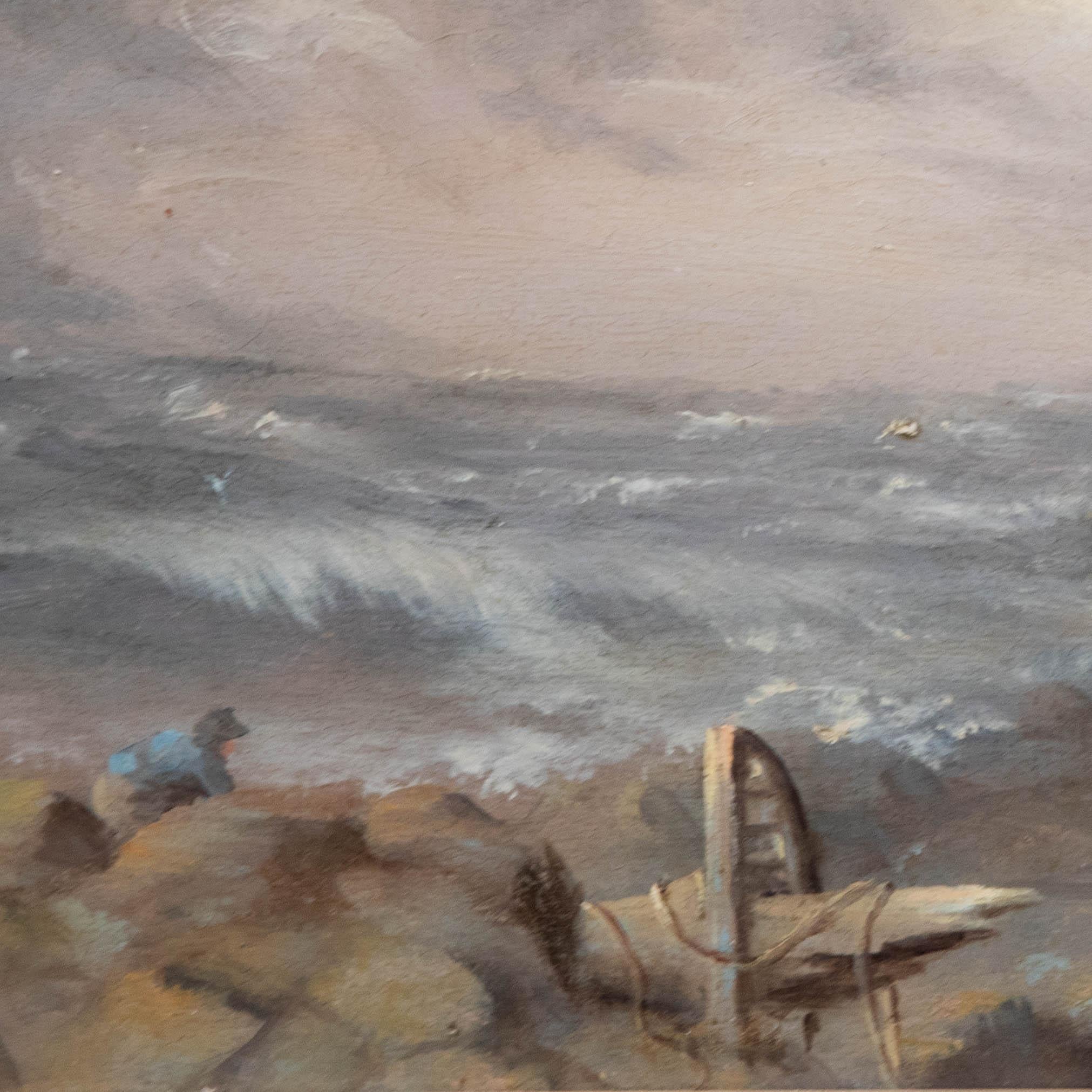 Huile de la fin du 19e siècle - Échoués dans la tempête en vente 1