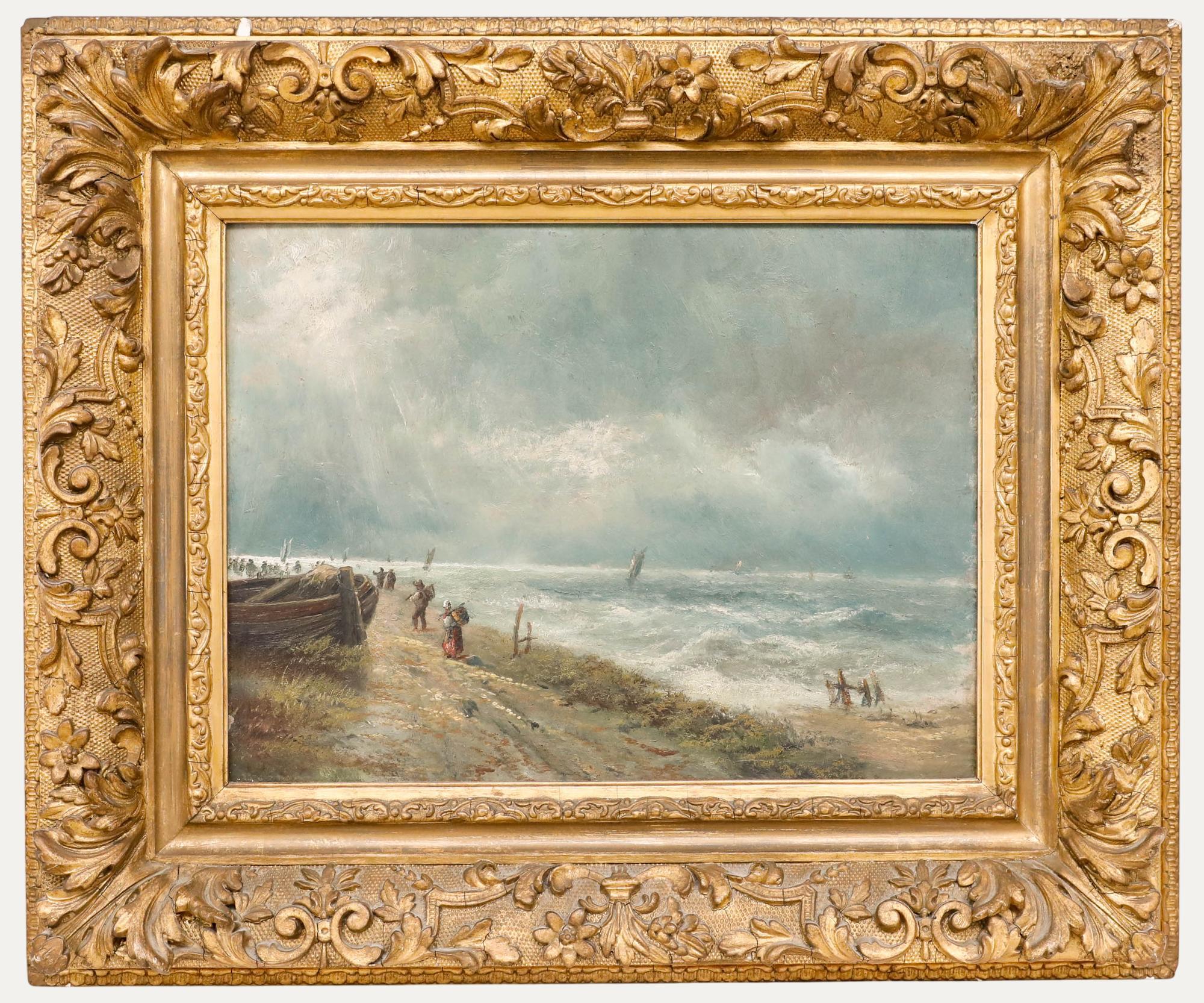 Unknown Figurative Painting - Late 19th Century Oil - Tempestuous Coastline