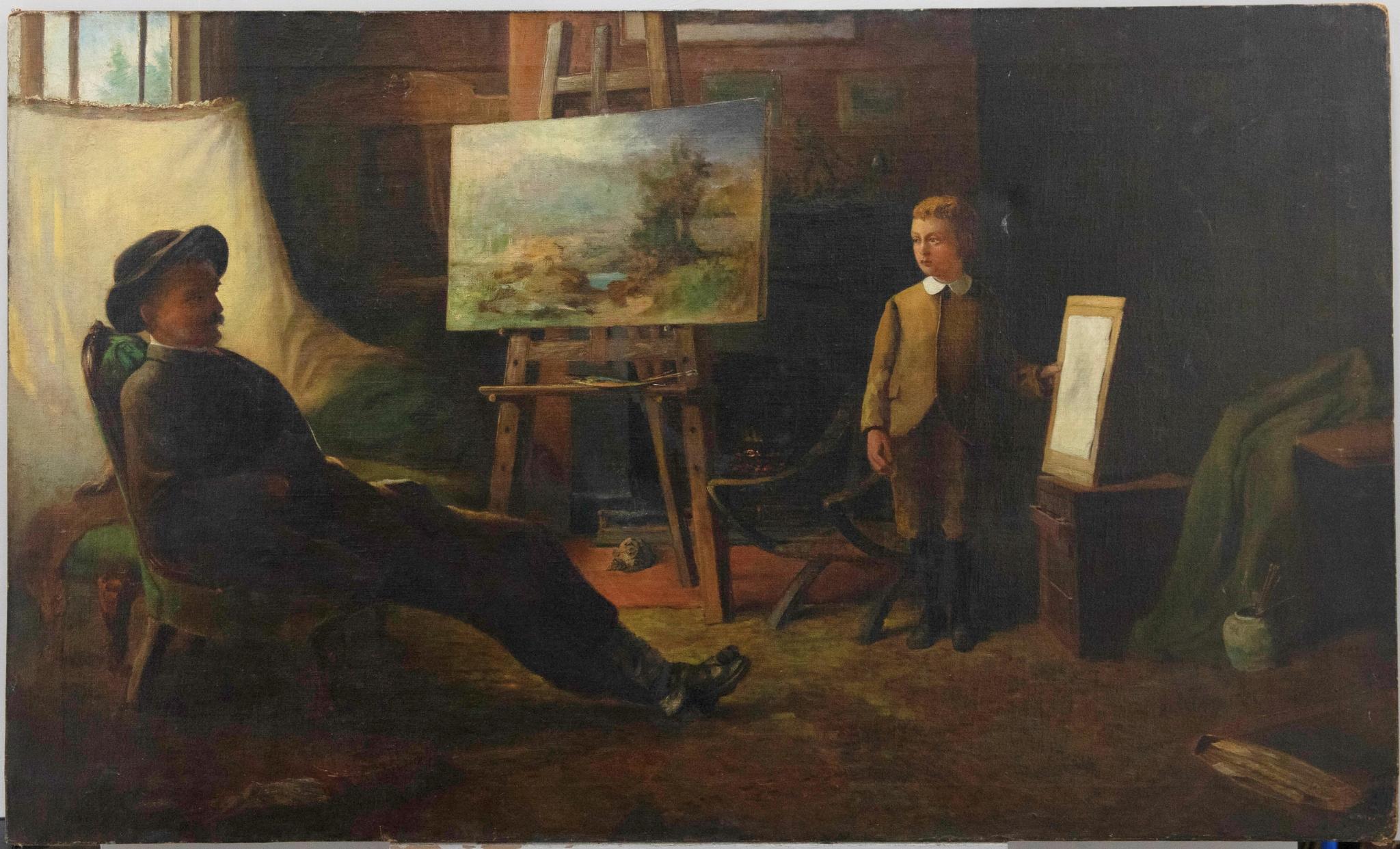 Late 19th Century Oil - The Artist and his Apprentice - Painting by Unknown