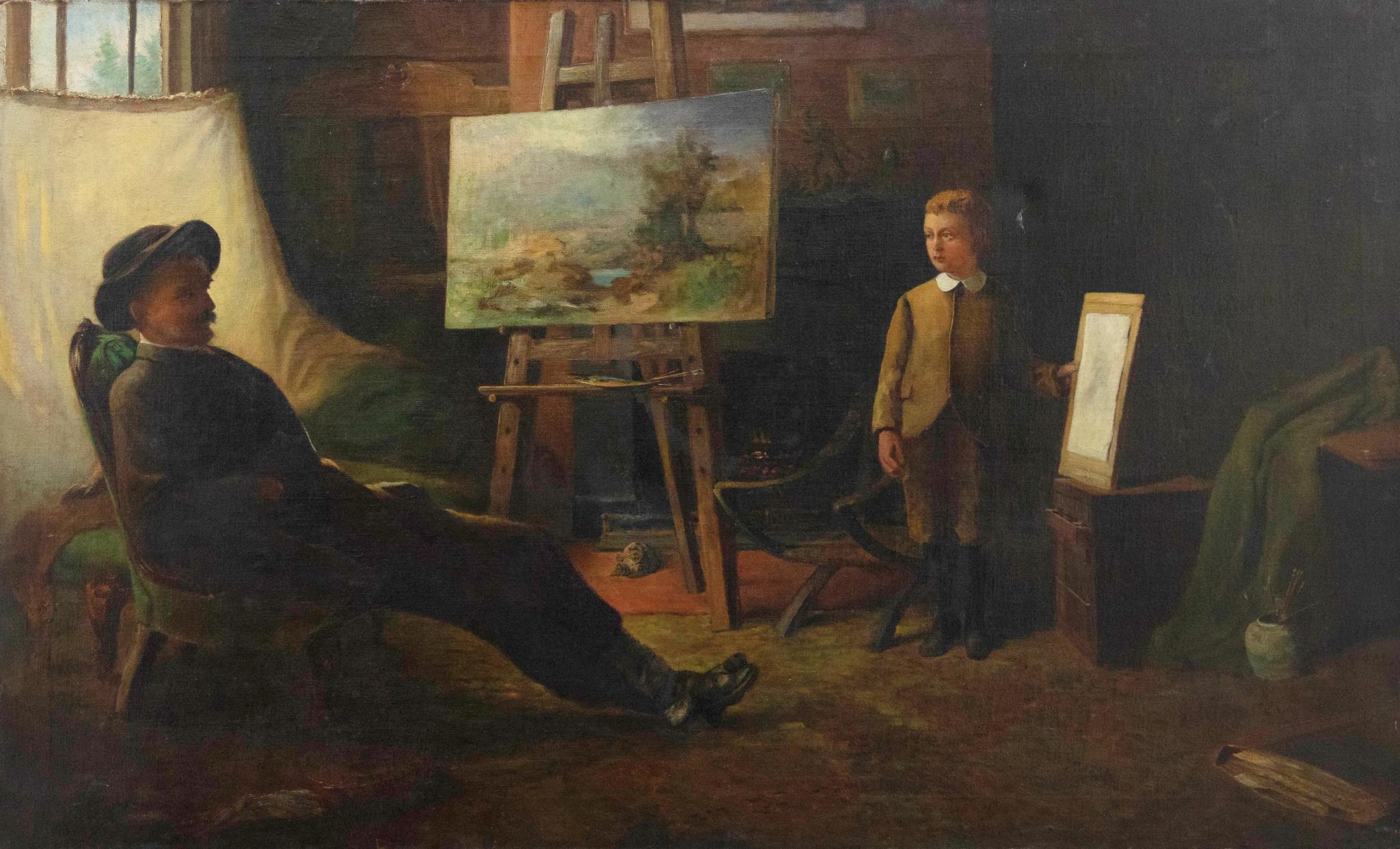 Unknown Figurative Painting - Late 19th Century Oil - The Artist and his Apprentice