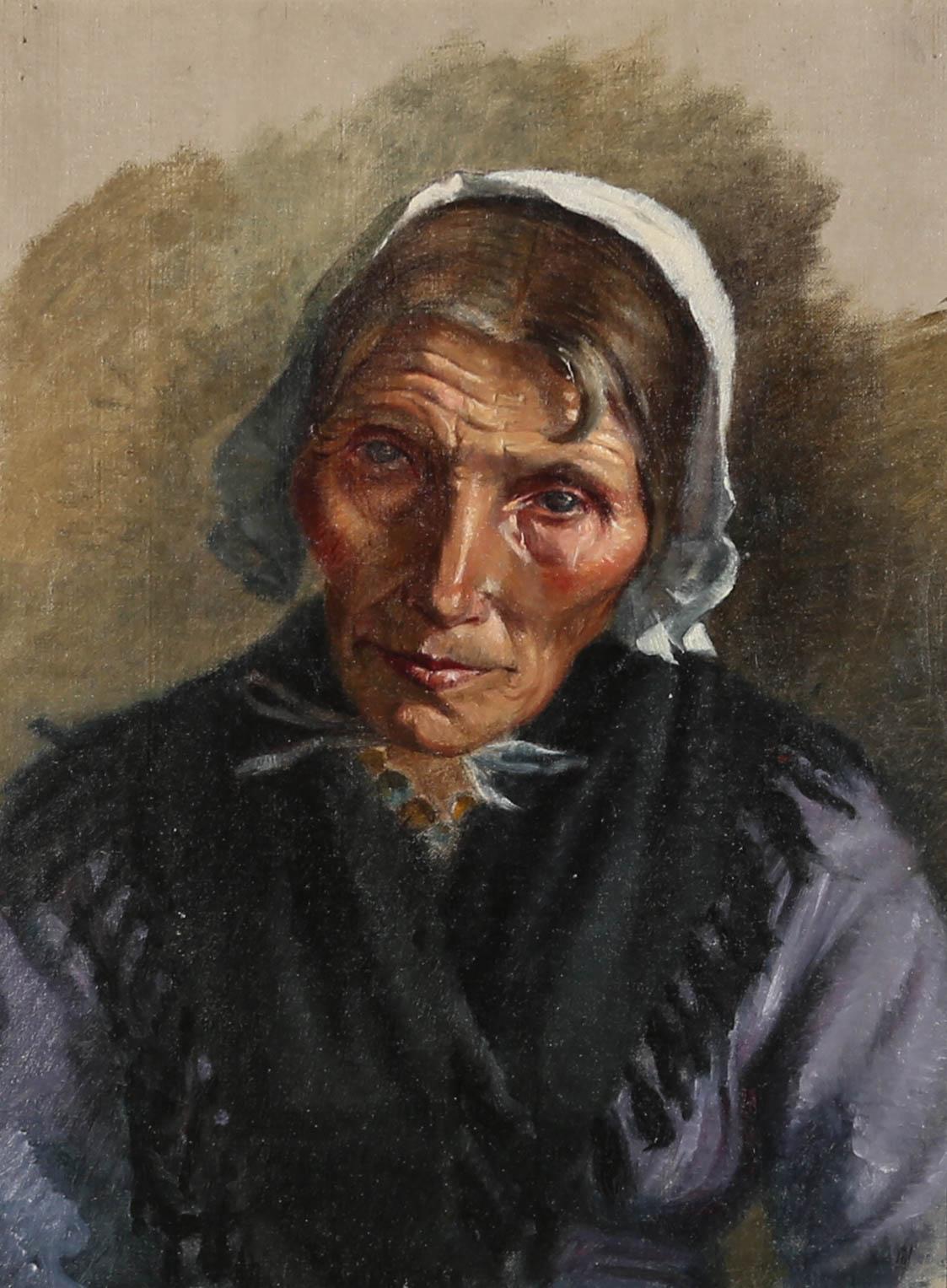 Late 19th Century Oil - The Elderly Woman - Painting by Unknown