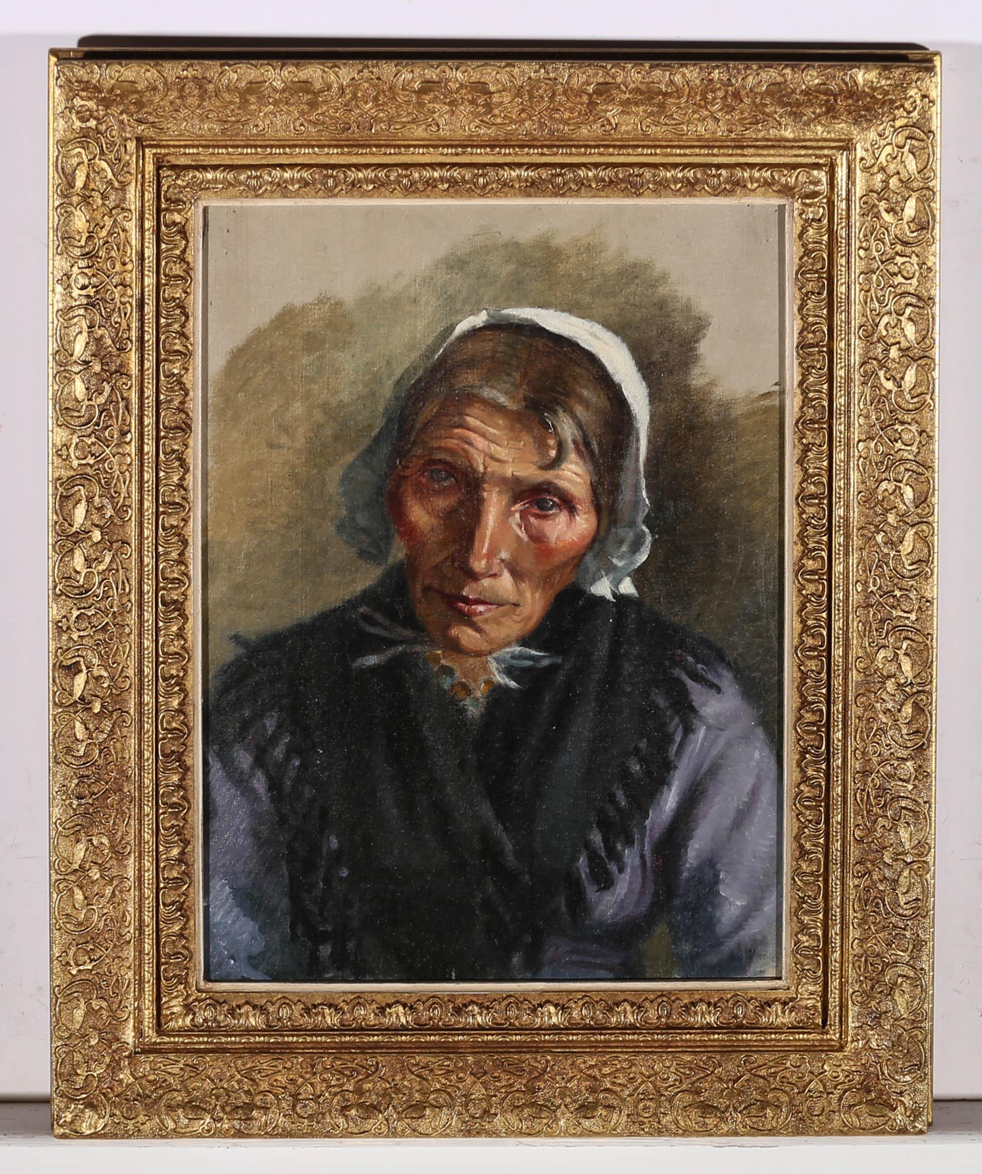 Unknown Portrait Painting – Ölgemälde des späten 19. Jahrhunderts – Die ältere Frau