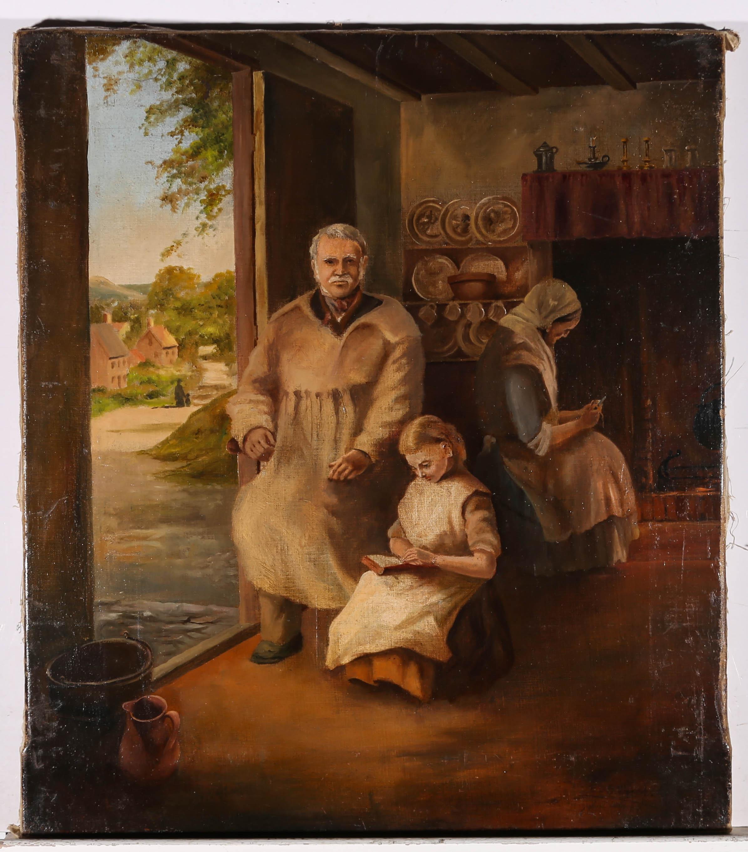 Ölgemälde des späten 19. Jahrhunderts – Die Familie – Painting von Unknown