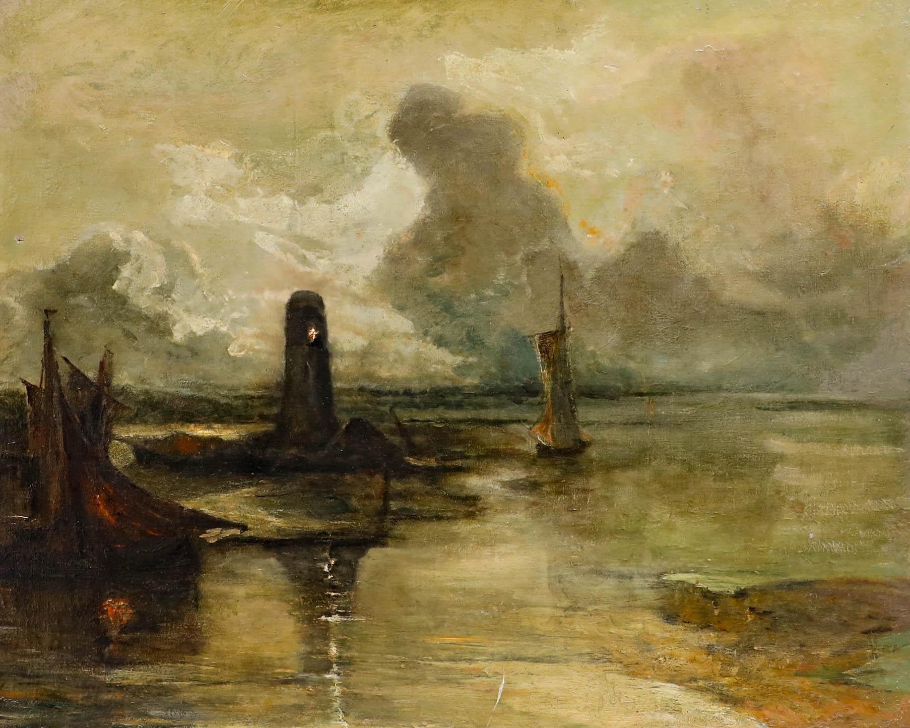 Late 19th Century Oil - The Light House - Painting by Unknown