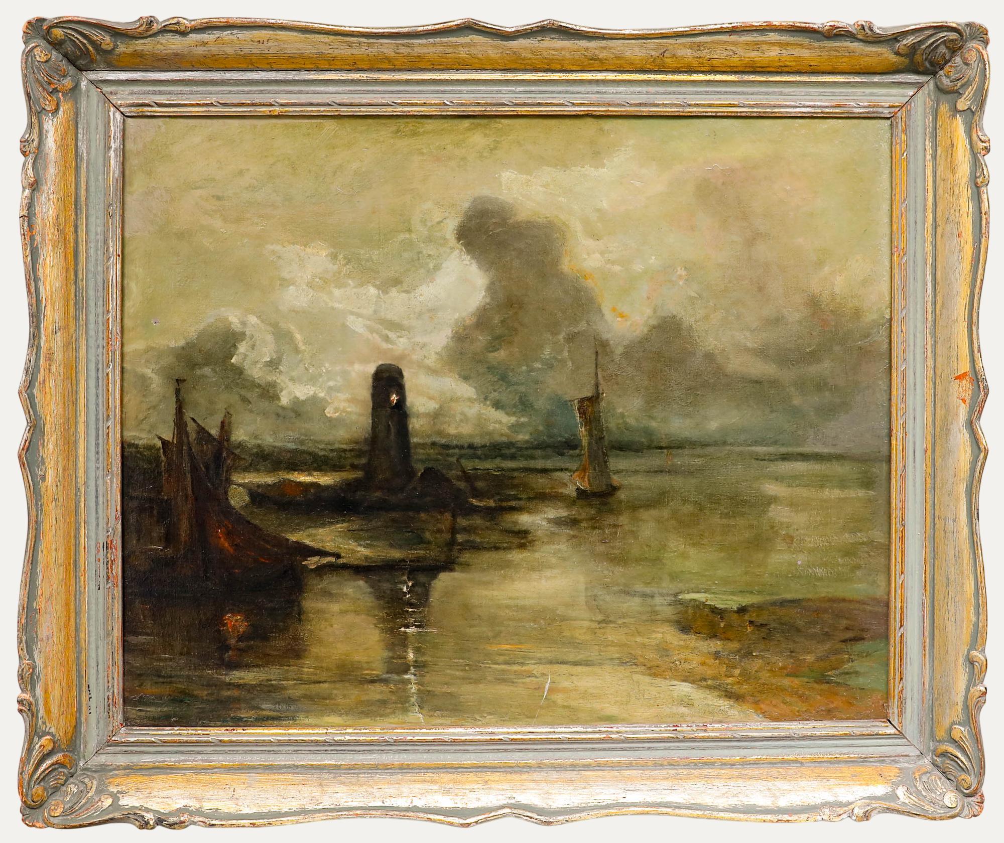 Unknown Figurative Painting - Late 19th Century Oil - The Light House