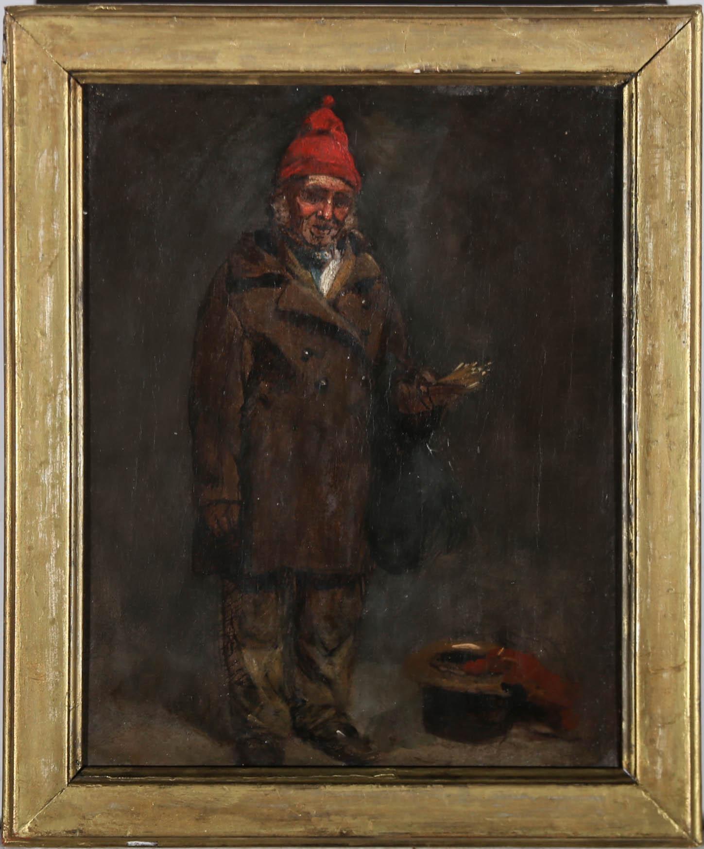 Unknown Portrait Painting - Late 19th Century Oil - The Match Seller