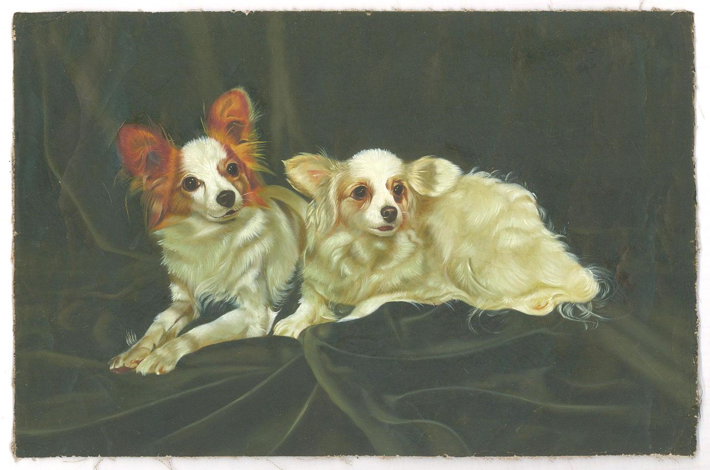 Late 19th Century Oil - The Papillons - Painting by Unknown