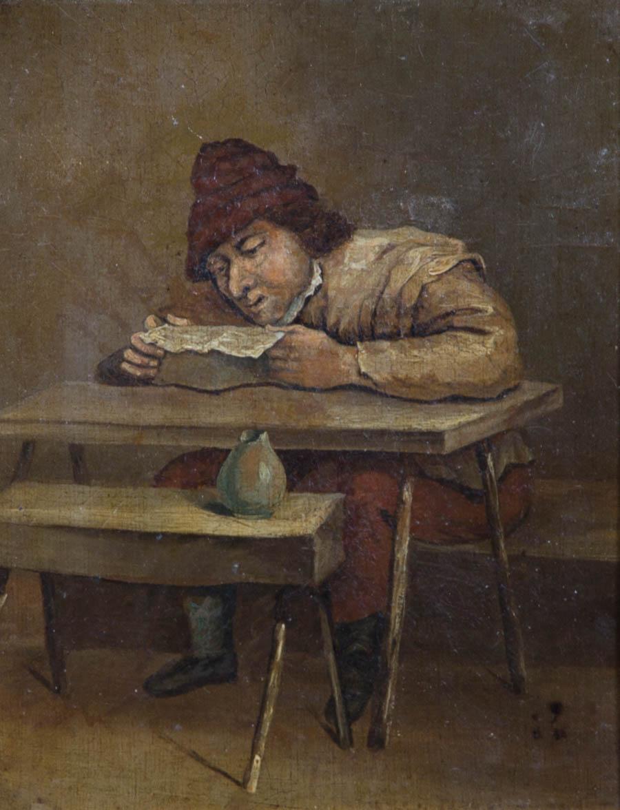 Late 19th Century Oil - The Reader - Brown Portrait Painting by Unknown