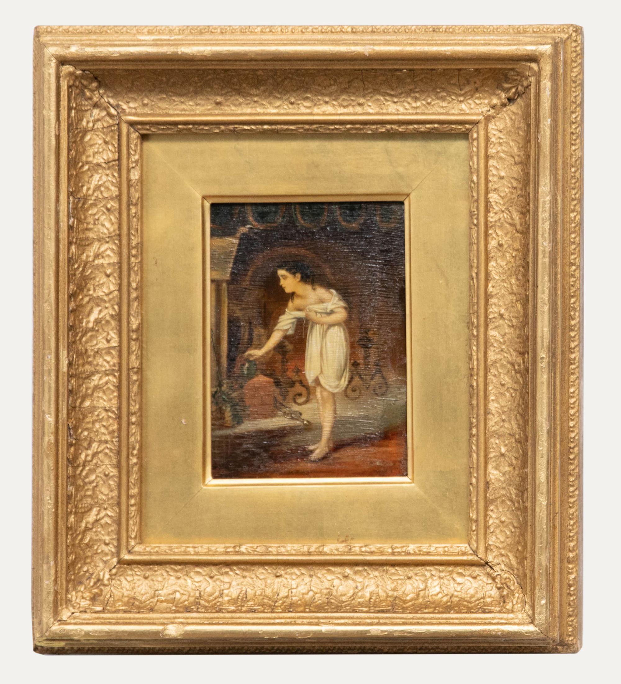 Portrait Painting Unknown - Huile de la fin du XIXe siècle - Vers les flammes