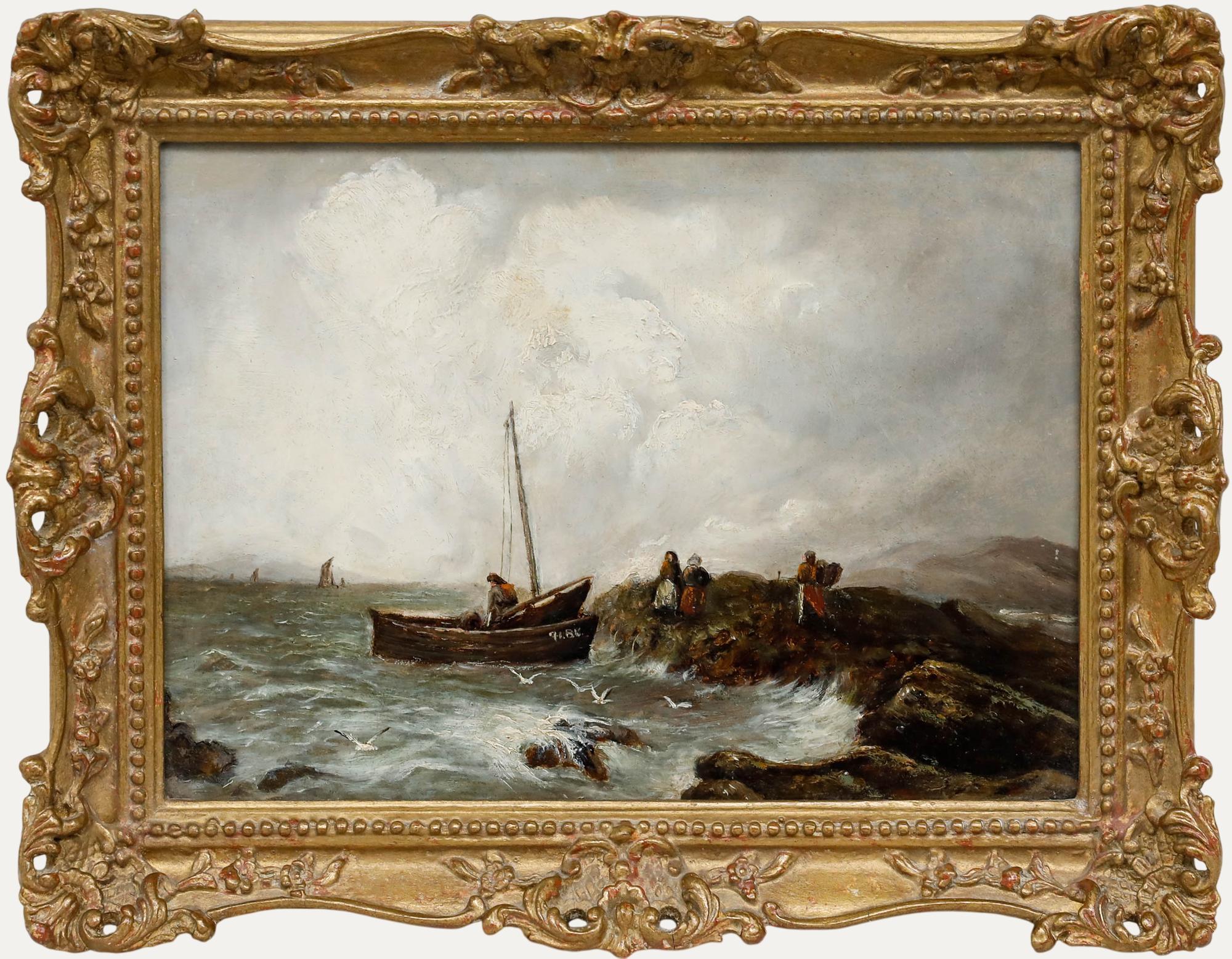 Figurative Painting di Unknown - Olio della fine del XIX secolo - Vista della barca da pesca