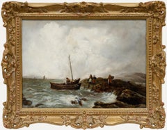 Olio della fine del XIX secolo - Vista della barca da pesca