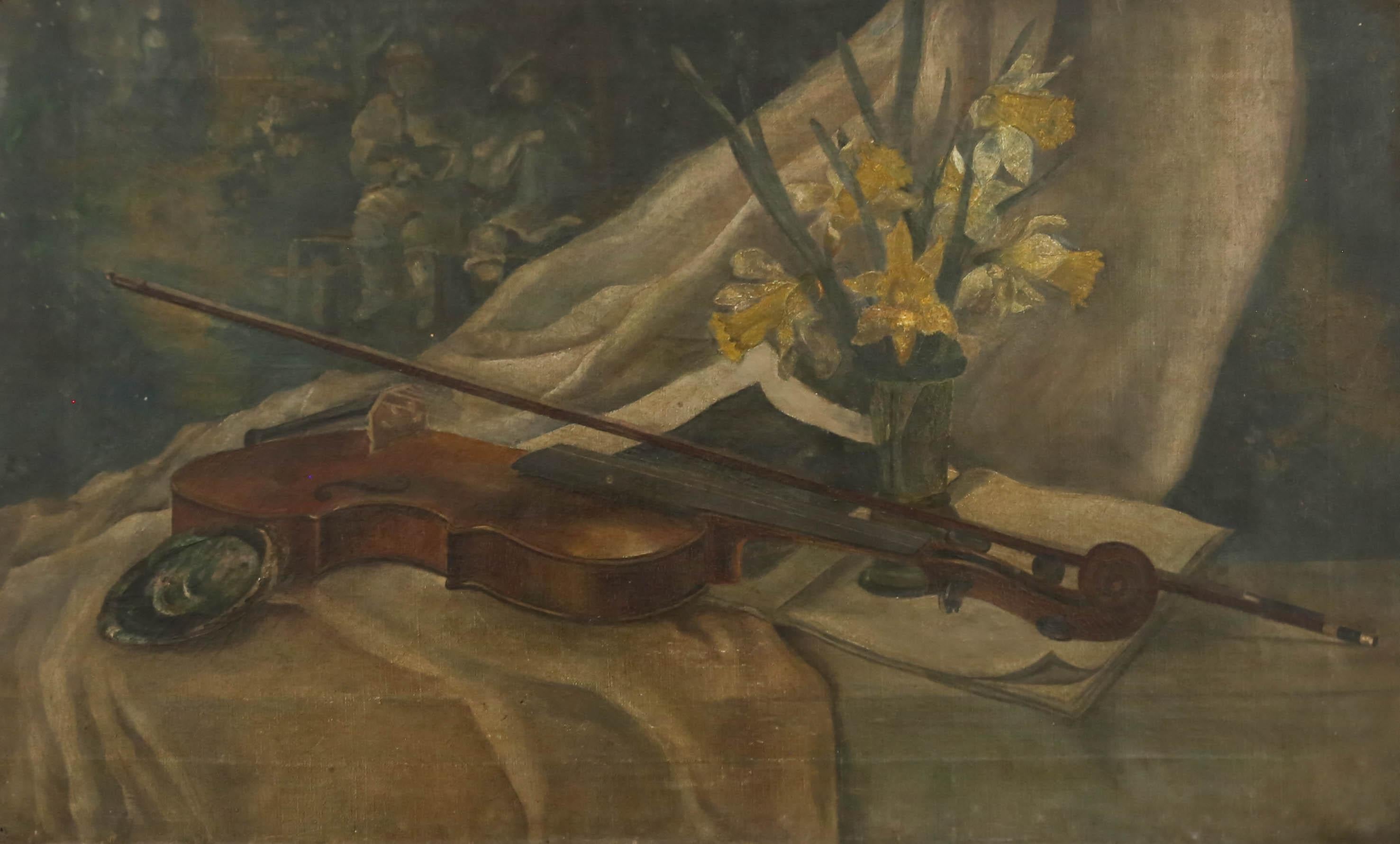 Late 19th Century Oil - Violin In Spring - Painting by Unknown
