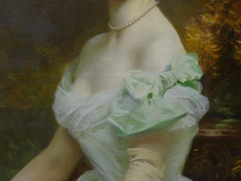 Late 19th Century Realist French School Portrait of a Noblewoman Oil on Canvas - Painting by Unknown