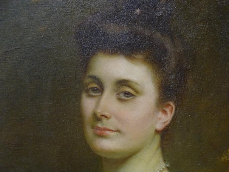 Late 19th Century Realist French School Portrait of a Noblewoman Oil on Canvas - Black Portrait Painting by Unknown