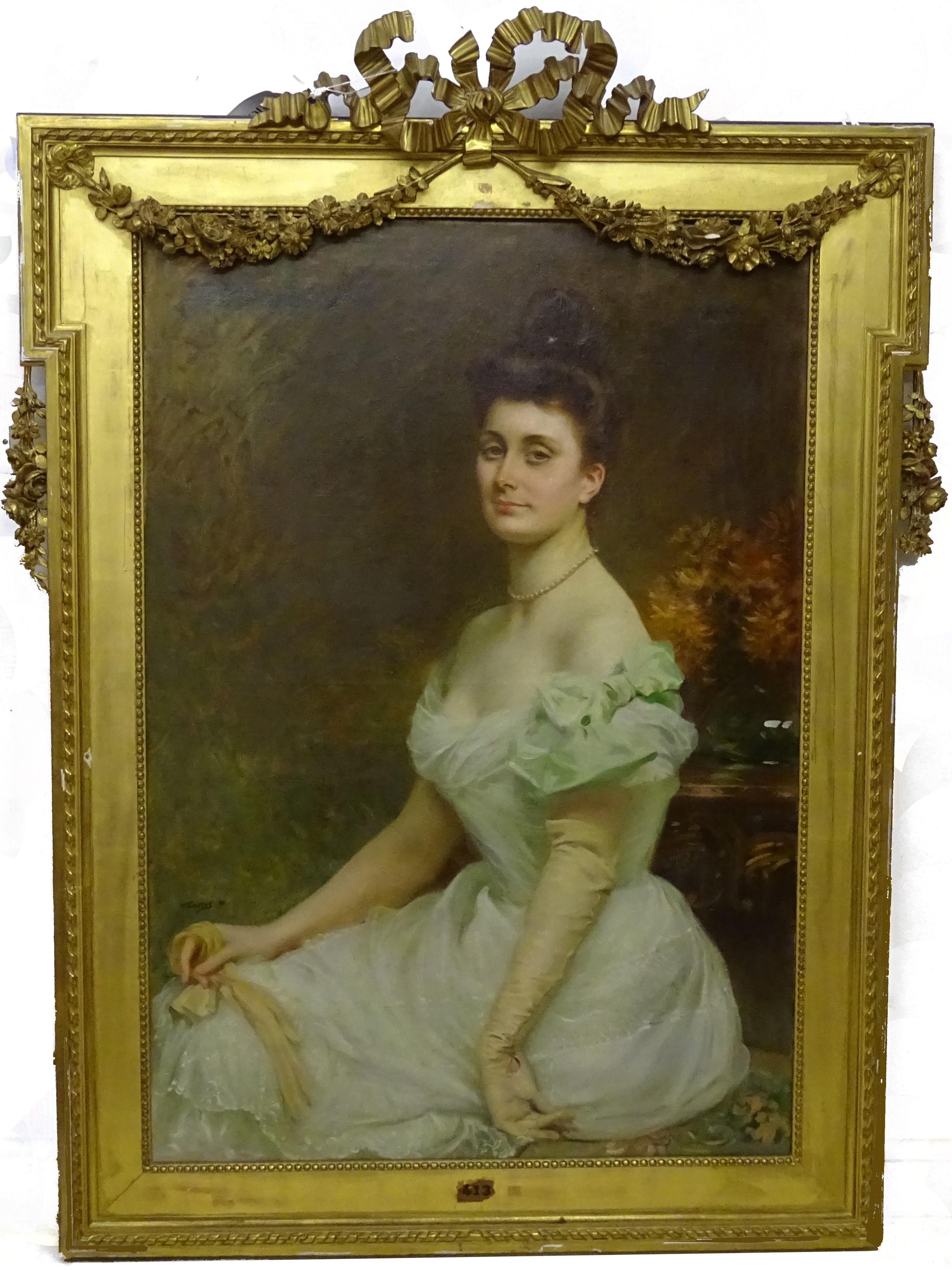 Oil painting on canvas depicting portrait of Nobildonna, French school late 19th century.

The painting of extraordinary naturalistic rendering, stands out for the marked photographic accuracy intended to investigate the feminine soul and the
