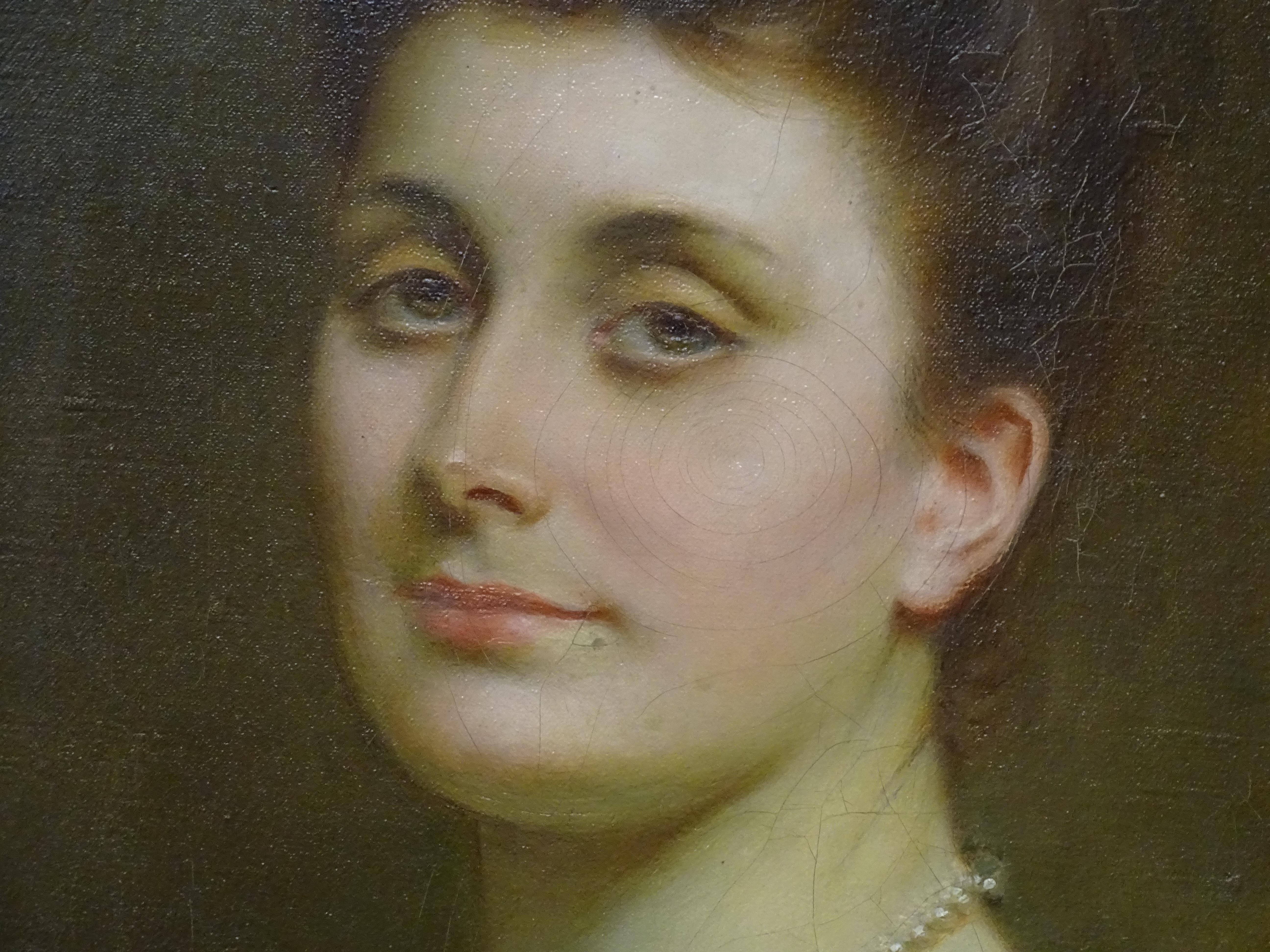 Late 19th Century Realist French School Portrait of a Noblewoman Oil on Canvas For Sale 1