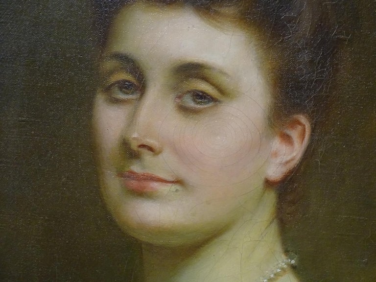 Late 19th Century Realist French School Portrait of a Noblewoman Oil on Canvas For Sale 4