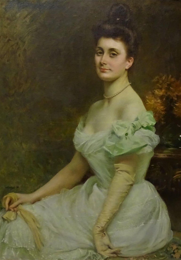 Unknown Portrait Painting - Late 19th Century Realist French School Portrait of a Noblewoman Oil on Canvas