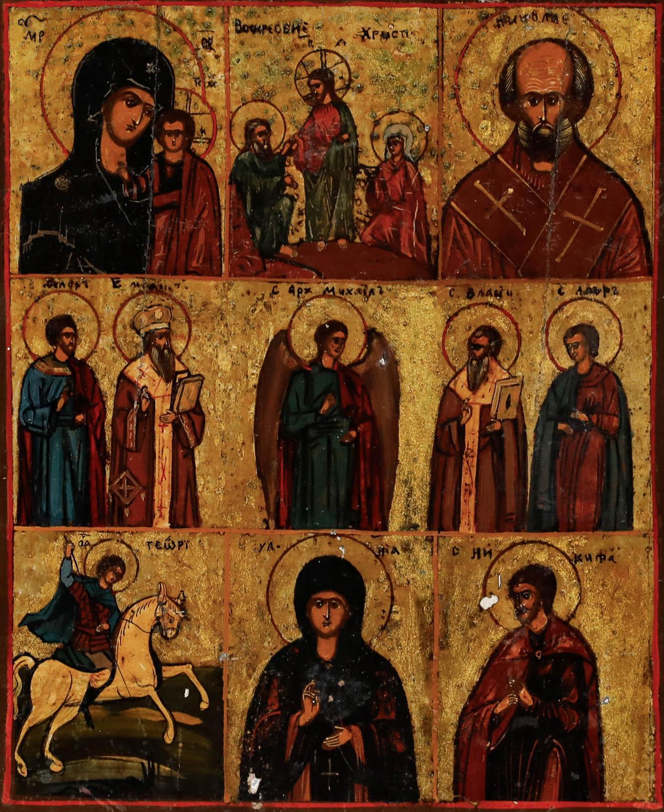 Late 19th Century Tempera - Icon of Saints & Sacred Scenes - Painting by Unknown