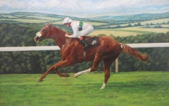 Late 20th Century English EQUESTRIAN PORTRAIT Fine Oil Painting HORSE RACING