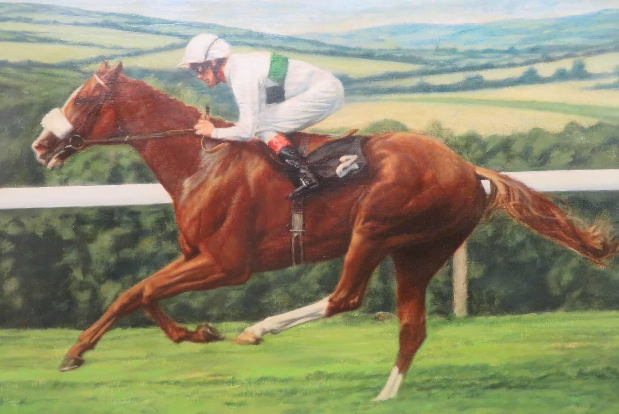 RITRATTO EQUESTRE inglese della fine del XX secolo Pittura ad olio di pregio CORSA DI CAVALLI - Painting Scuola inglese di Unknown