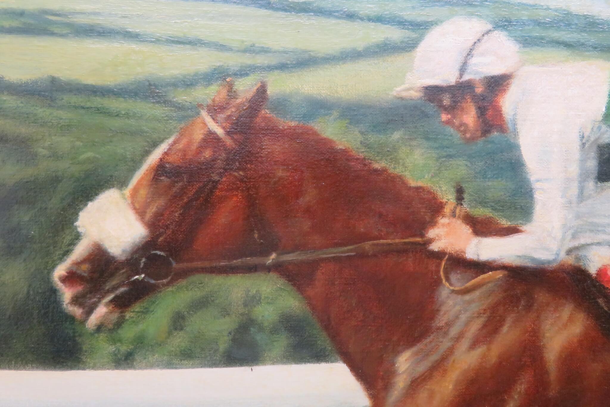 RITRATTO EQUESTRE inglese della fine del XX secolo Pittura ad olio di pregio CORSA DI CAVALLI - Animal Painting Nero di Unknown