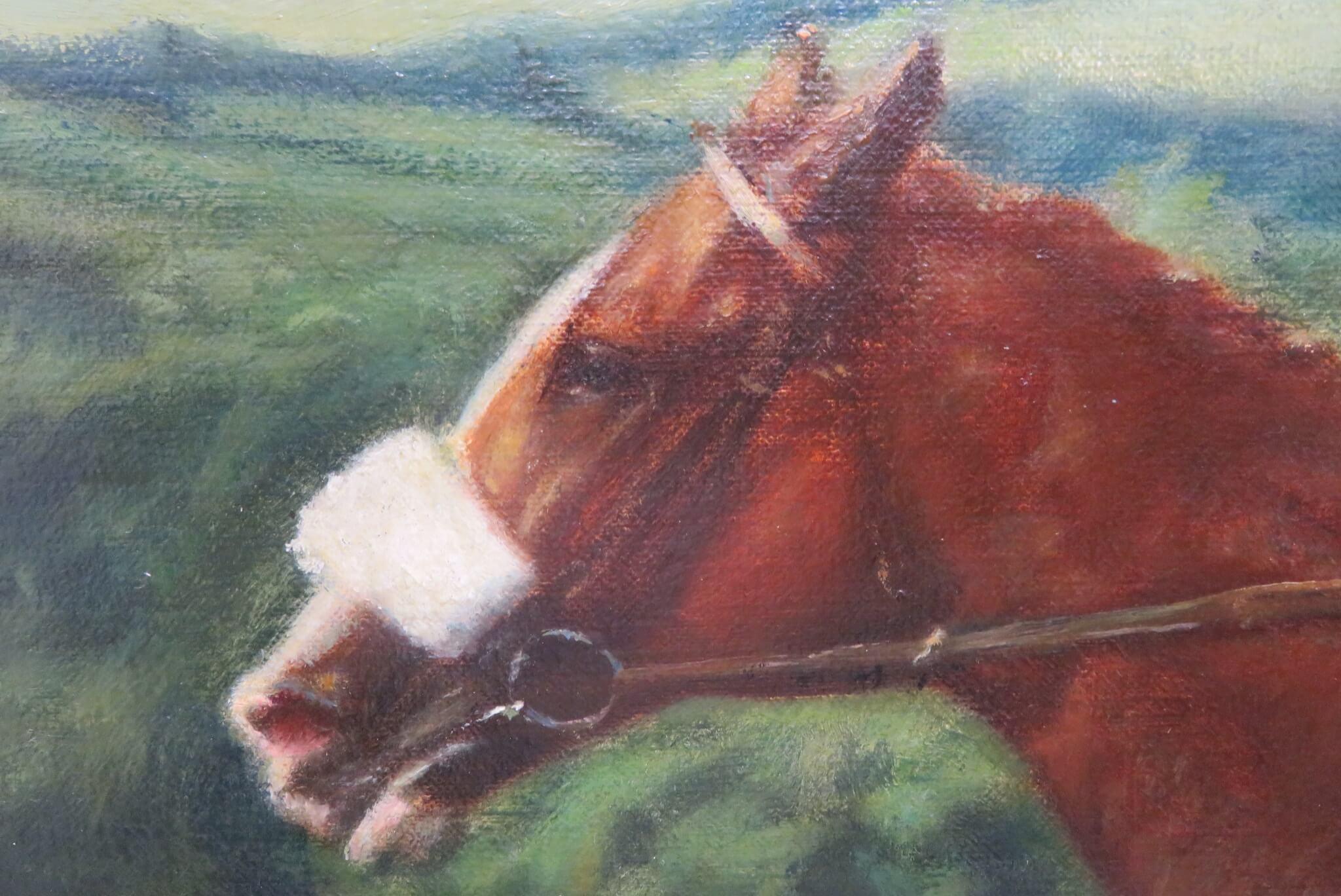 RITRATTO EQUESTRE inglese della fine del XX secolo Pittura ad olio di pregio CORSA DI CAVALLI in vendita 2