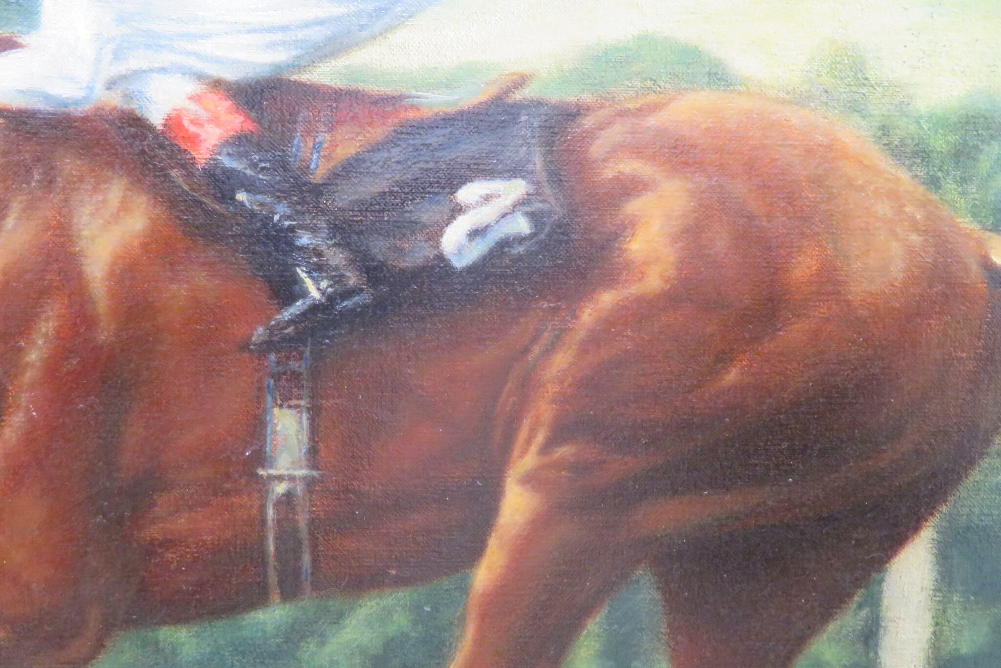 RITRATTO EQUESTRE inglese della fine del XX secolo Pittura ad olio di pregio CORSA DI CAVALLI in vendita 3