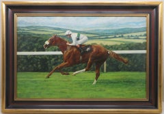 Late 20th Century English EQUESTRIAN PORTRAIT Fine Oil Painting HORSE RACING