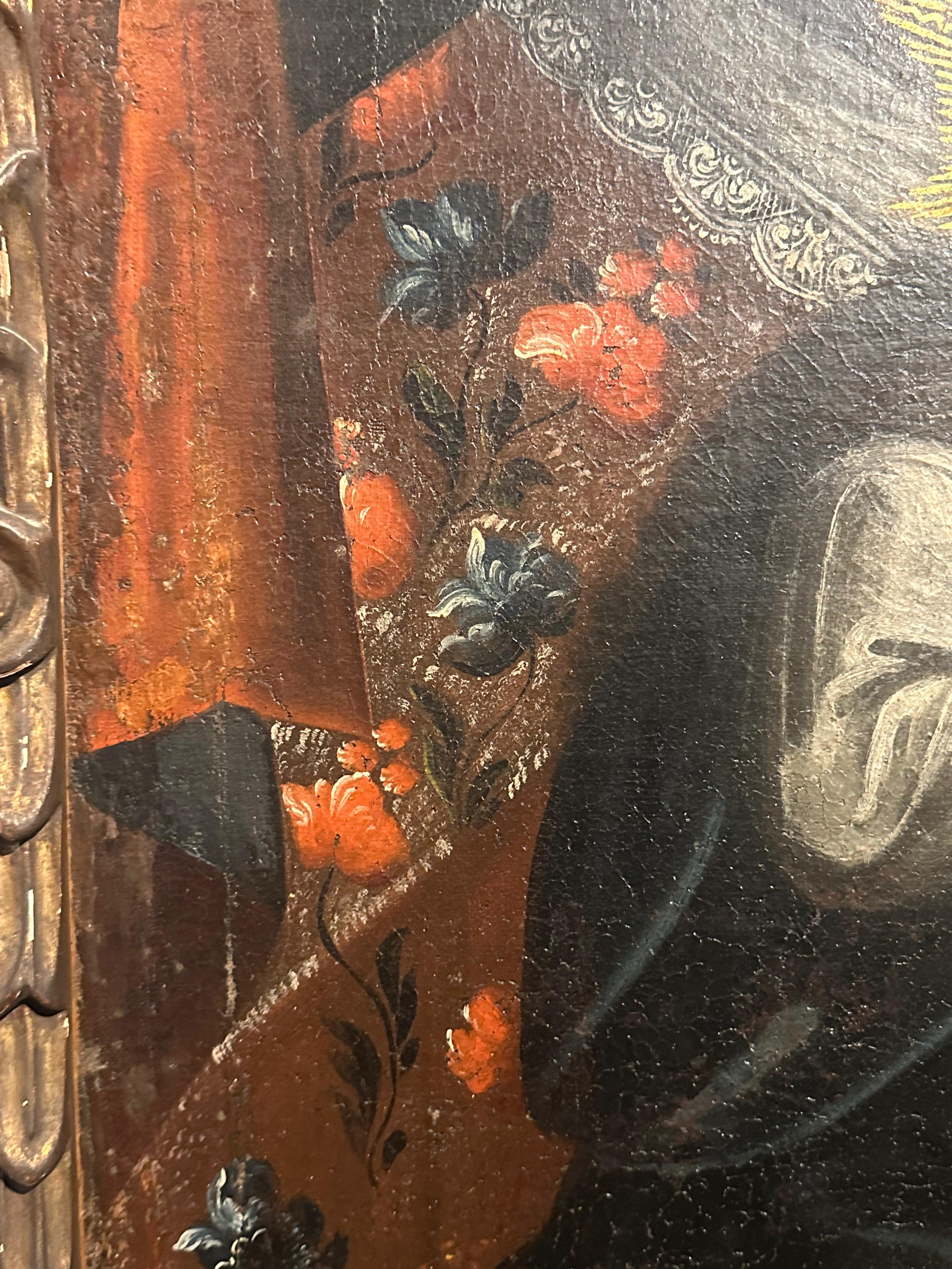 18 Century Cuzco School oil on canvas of the Annunciation. Good condition. Unsigned.