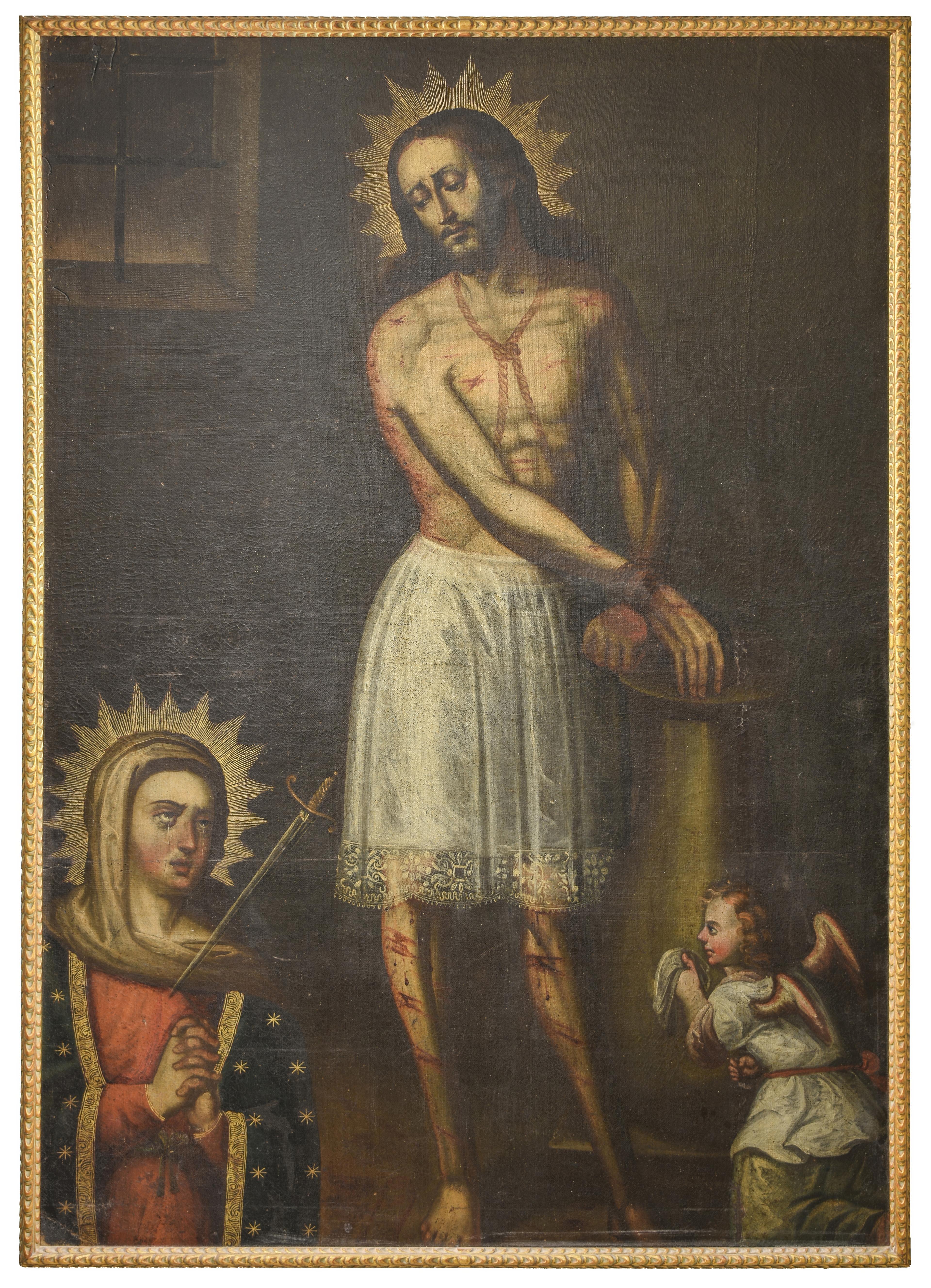 Figurative Painting de Unknown - Escuela Cuzco Colonial Latinoamericana Cristo en la columna
