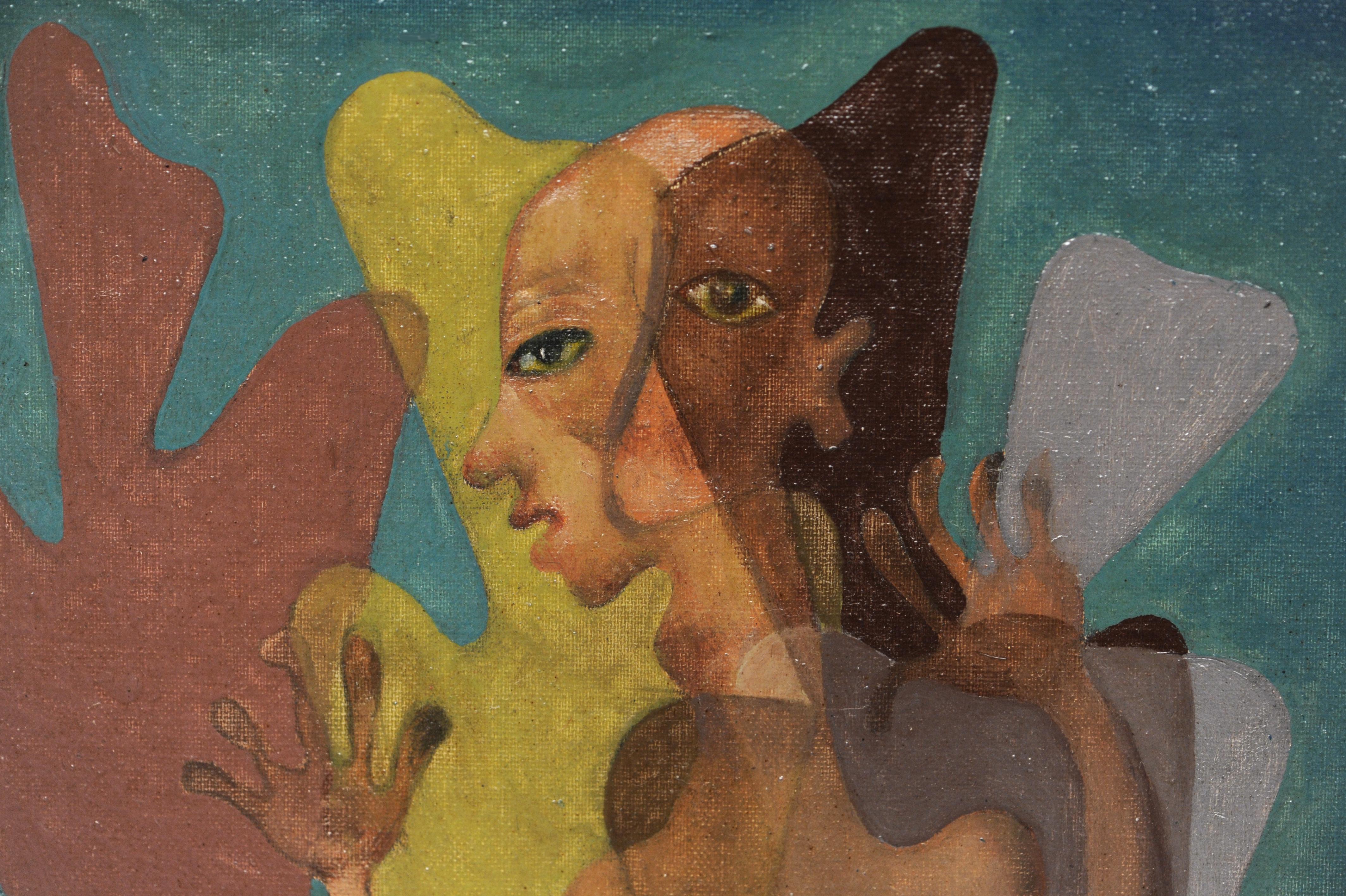 Maravillosa pintura surrealista latinoamericana. Pintura al óleo sobre tabla de masonita con marco original. Parece que no está firmado. El estado es excelente. Mide 14