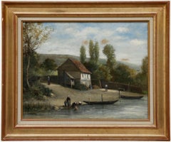 Laure Lacombe (1834-1923) - Framed 19th Century Oil, Washerwomen by the River