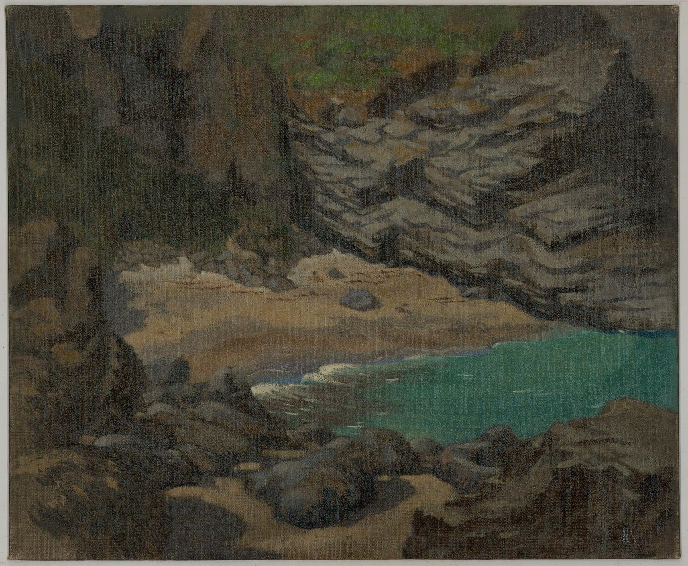 Laurence H.F. Irving (1897-1988) - 20th Century Oil, Beach with Dramatic Cliffs - Black Figurative Painting by Unknown