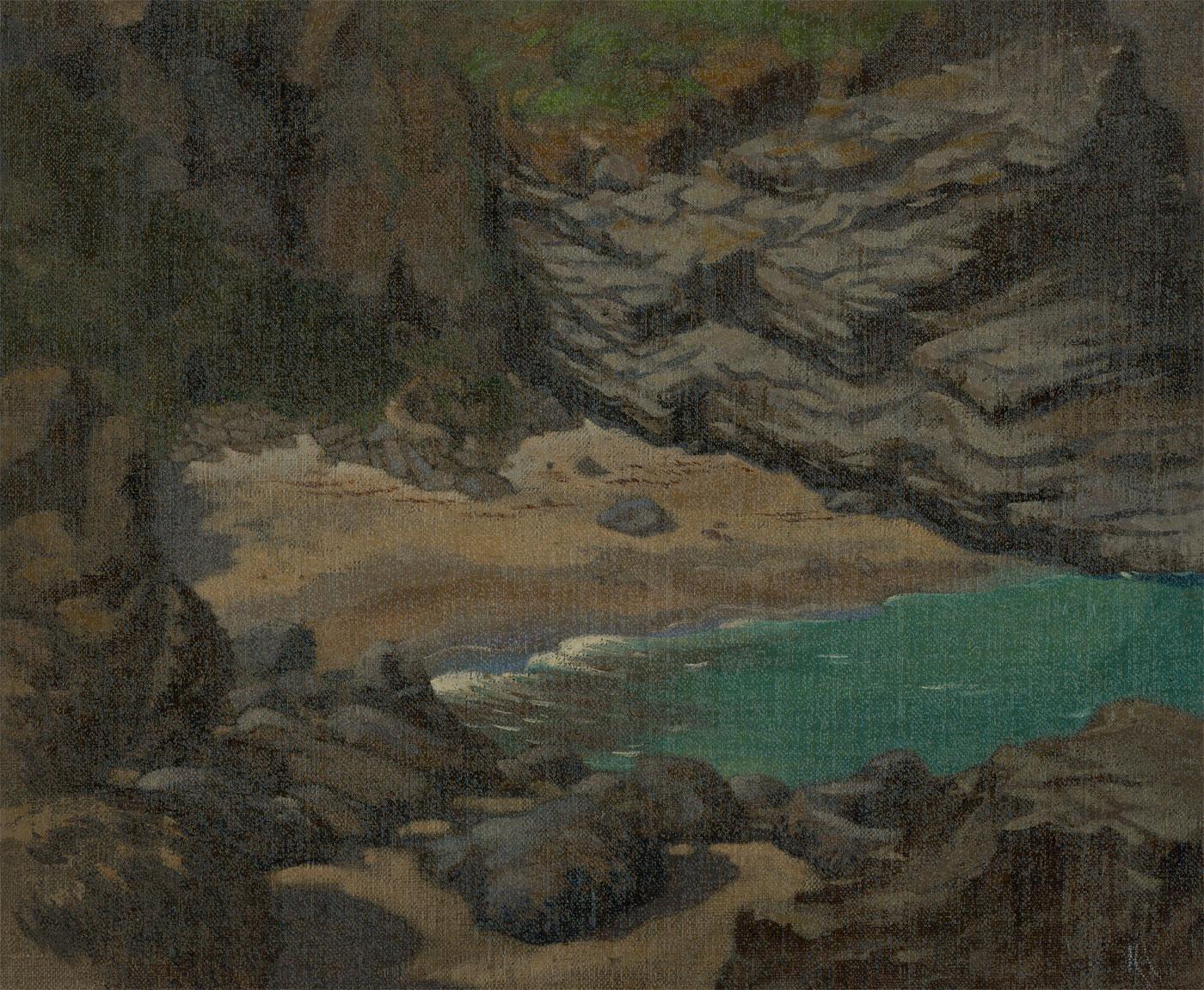 Unknown Figurative Painting - Laurence H.F. Irving (1897-1988) - 20th Century Oil, Beach with Dramatic Cliffs