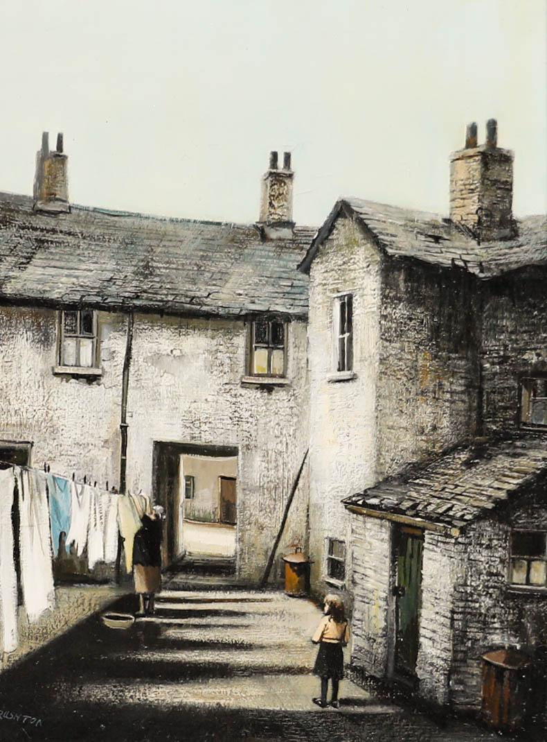 Laurence Rushton (1919-1994) - Olio del 20° secolo incorniciato, Stendere il bucato - Painting di Unknown