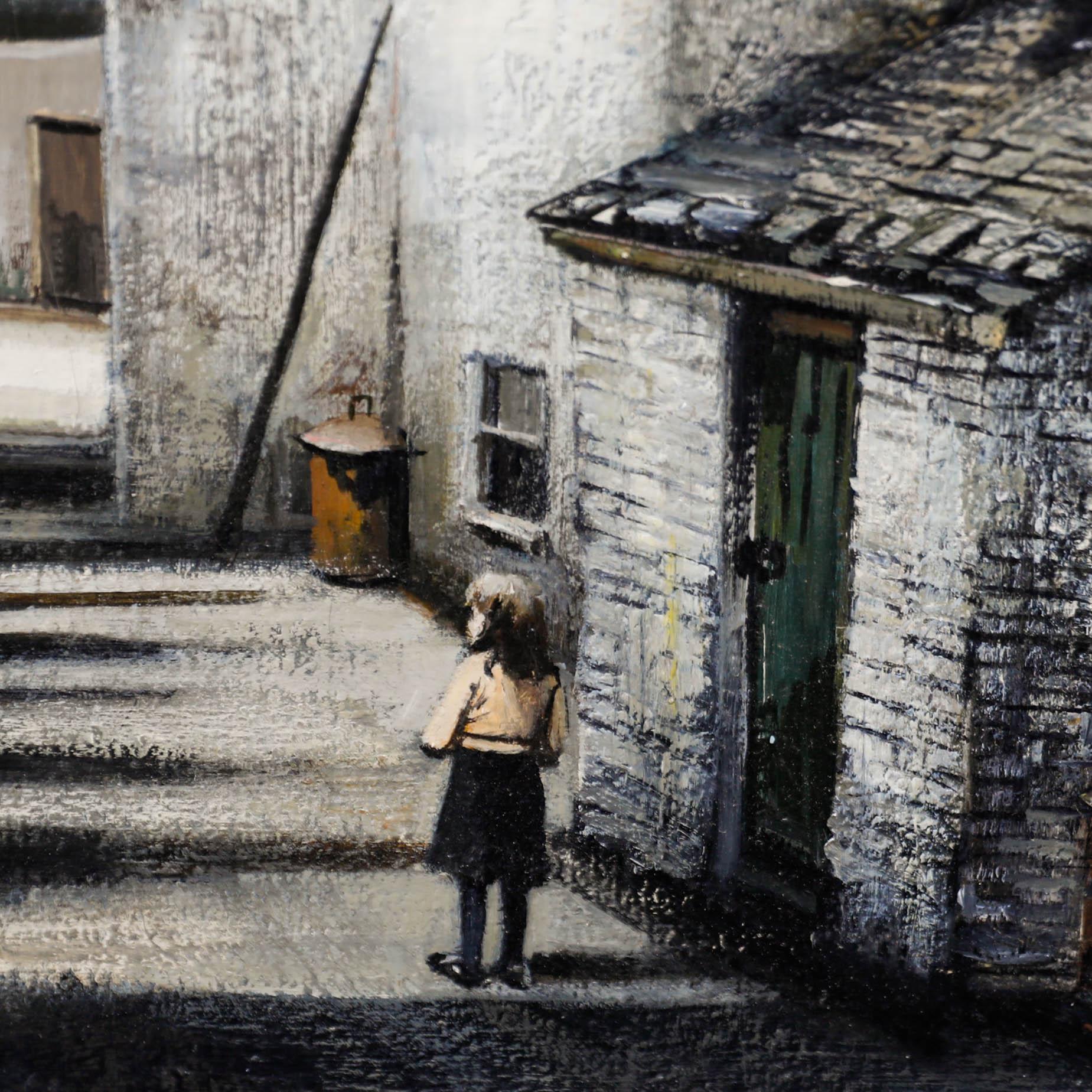 Laurence Rushton (1919-1994) - Olio del 20° secolo incorniciato, Stendere il bucato in vendita 1