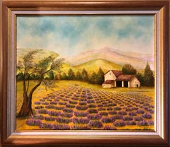 Lavnder Fields in Provence, Signed Oil Painting