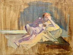 "Laying While Purple"  1960s Female Nude Painting 