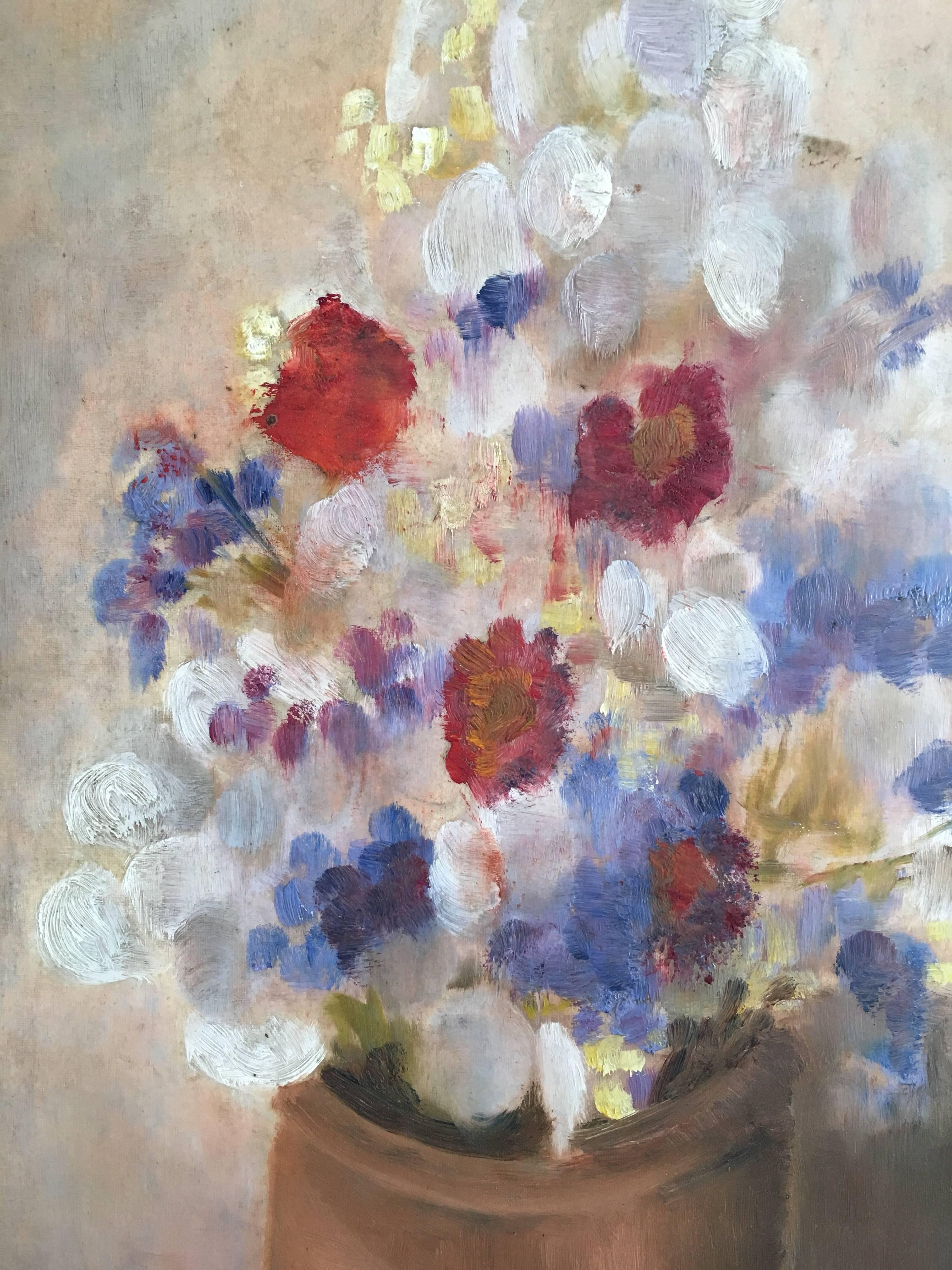 Nature morte florale française « Le Bouquet », peinture à l'huile de fleurs - Impressionnisme Painting par Unknown