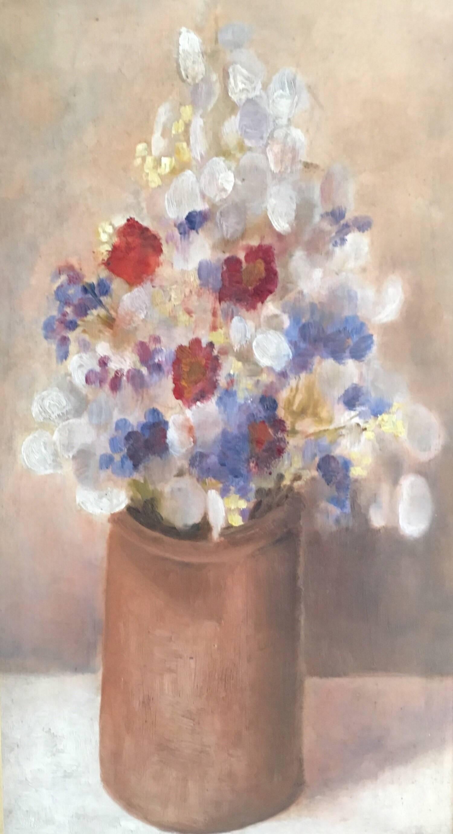 Interior Painting Unknown - Nature morte florale française « Le Bouquet », peinture à l'huile de fleurs