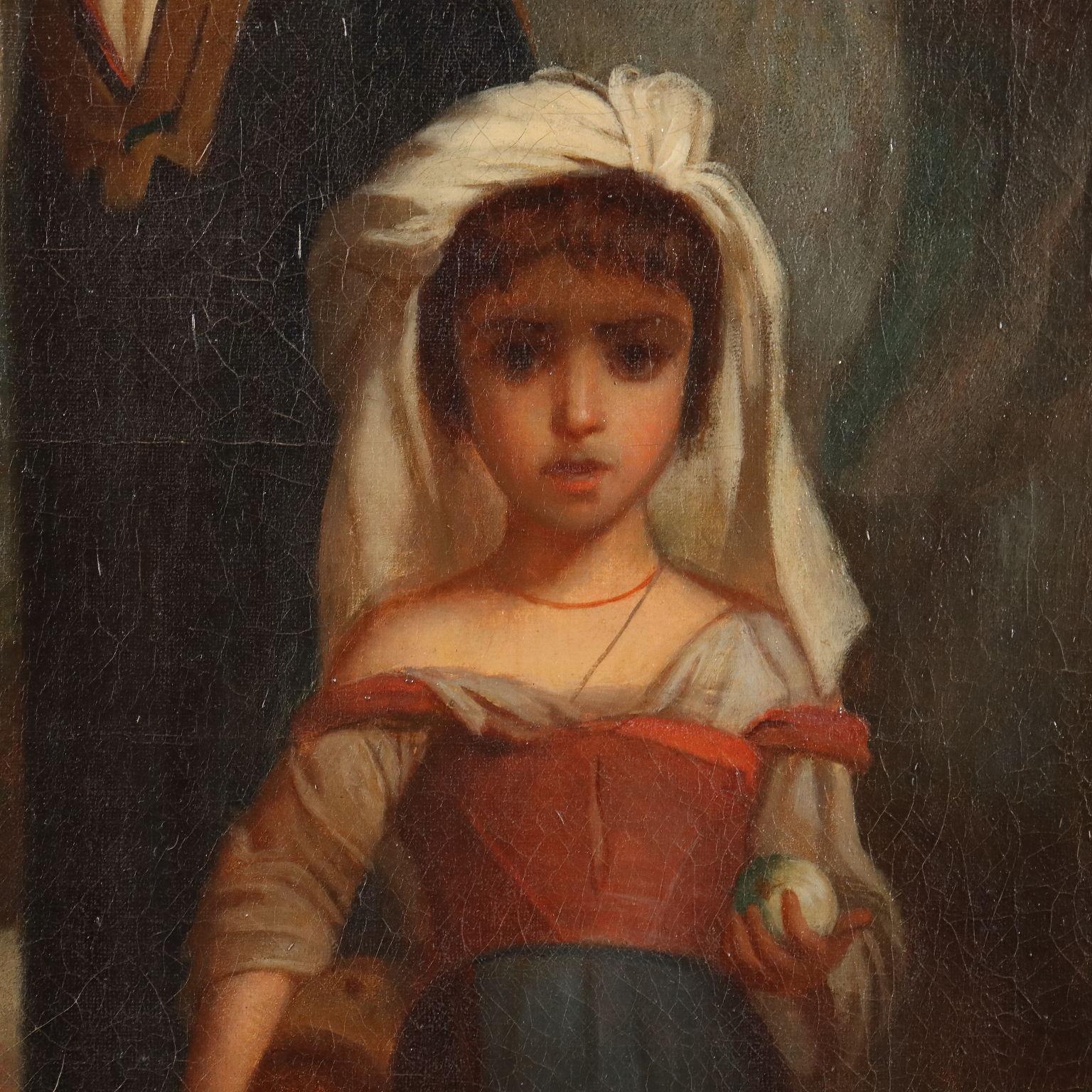 Olio su tela. 
Il dipinto, di buona qualità, è una replica dell' opera realizzata nel 1856 da Hébert ed esposta nel 1859 al Salon Carré e poi ancora nel 1867 all' Esposition International de Champ de Mars. ed attualmente esposta al Muséè d'