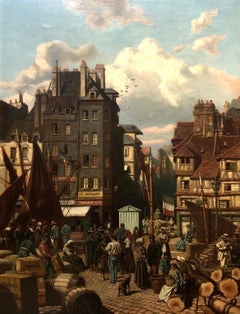  Le Havre, Lively Quay, Oil On Canvas 19th Century