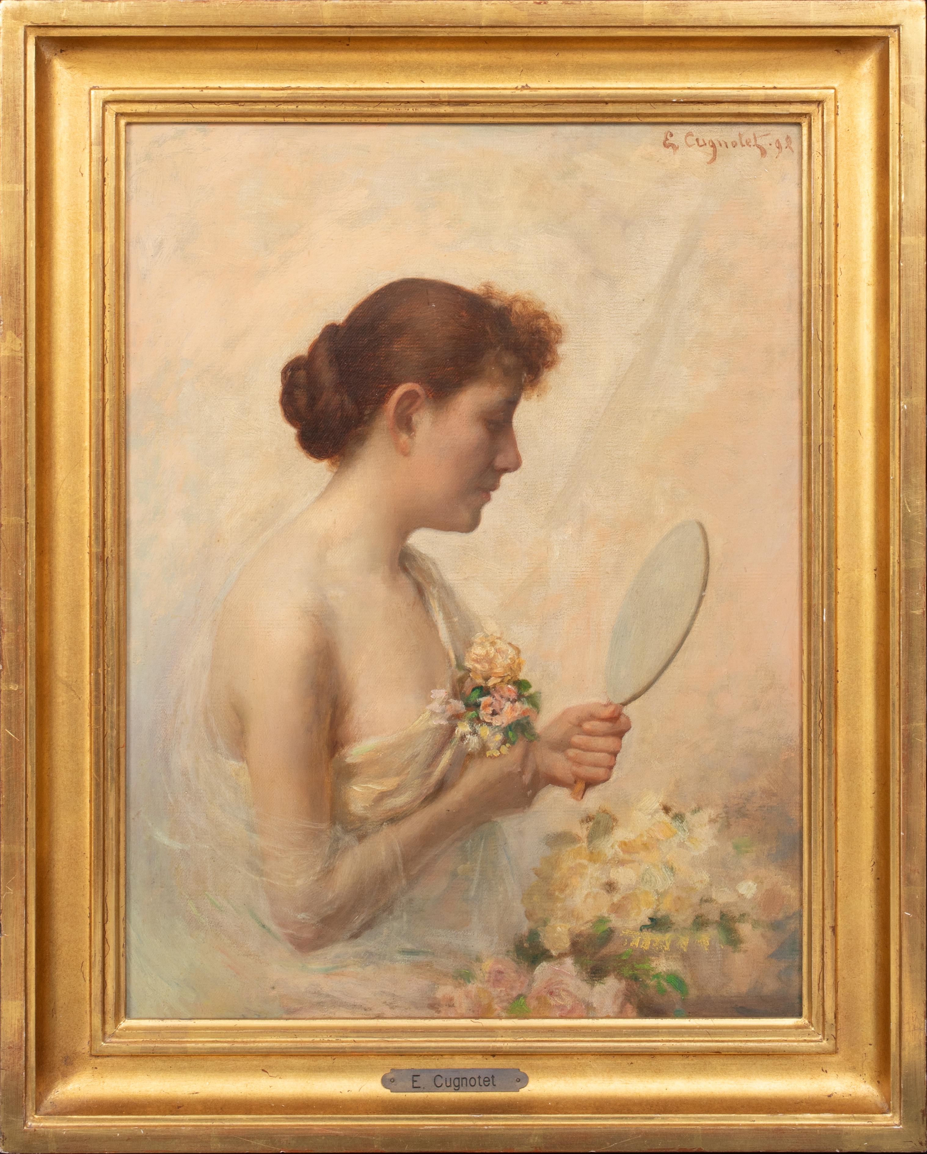 Unknown Portrait Painting - Le Miroir, dated 1892   by ÉDOUARD CUGNOTET (1848-1899)
